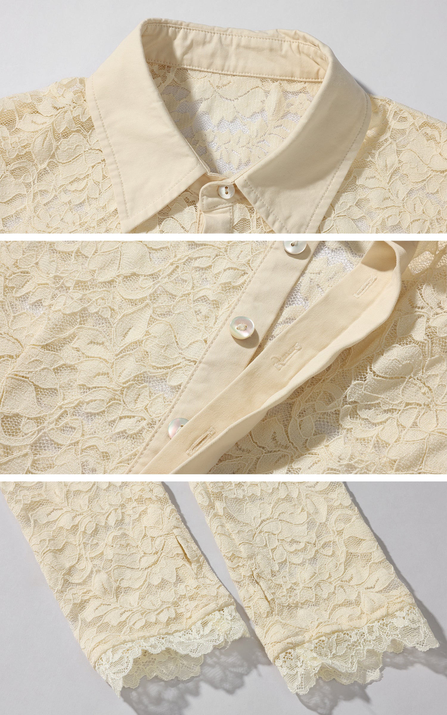 ROVENTE 襟付きレースシアー長袖シャツ