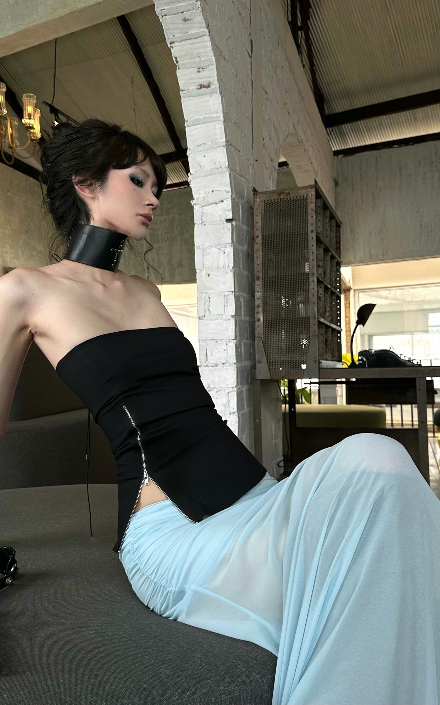 0122stepll ローライズドレープボディコンマキシスカート