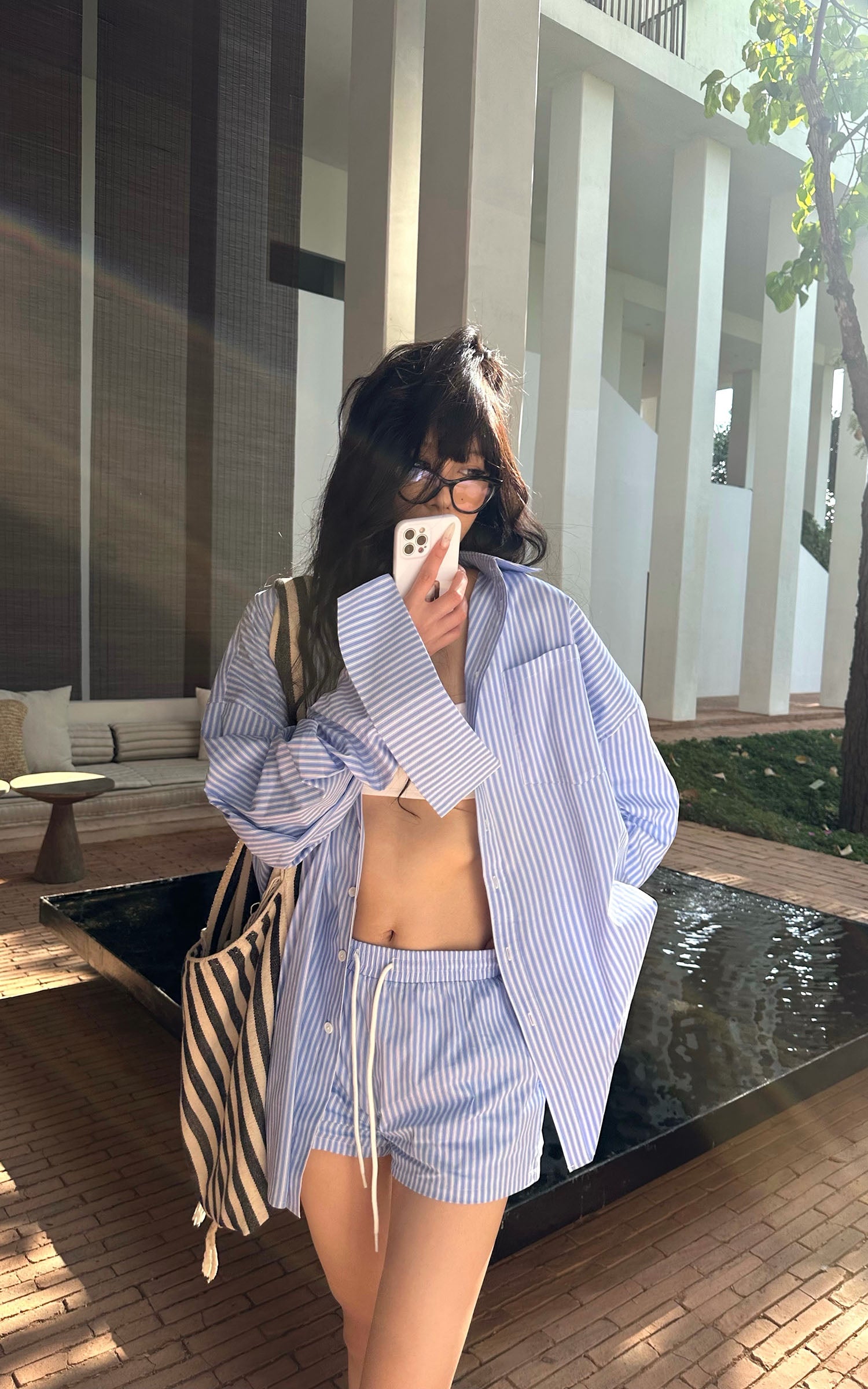 0122stepll ブルーストライプリラックスシャツ