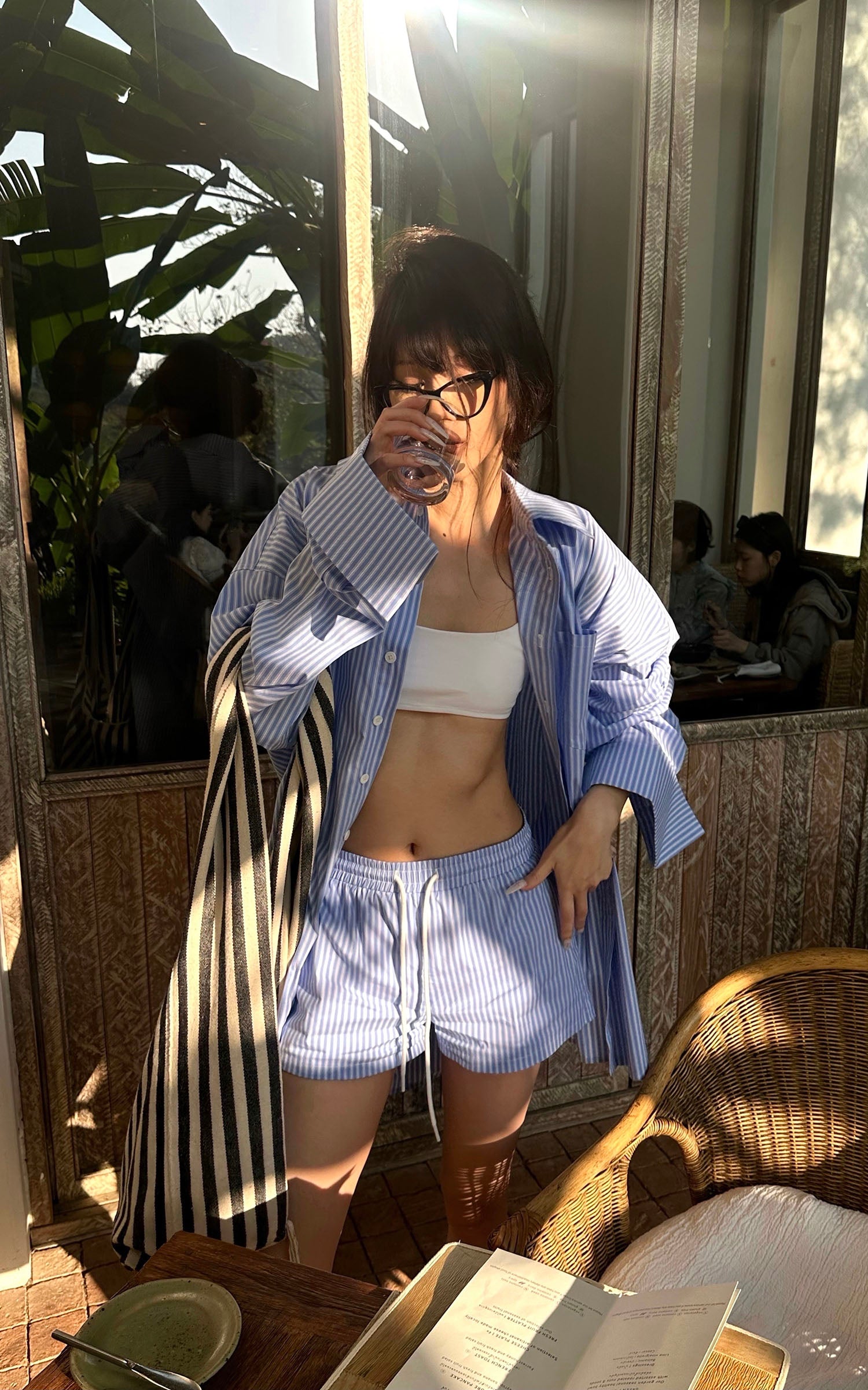 0122stepll ブルーストライプリラックスシャツ