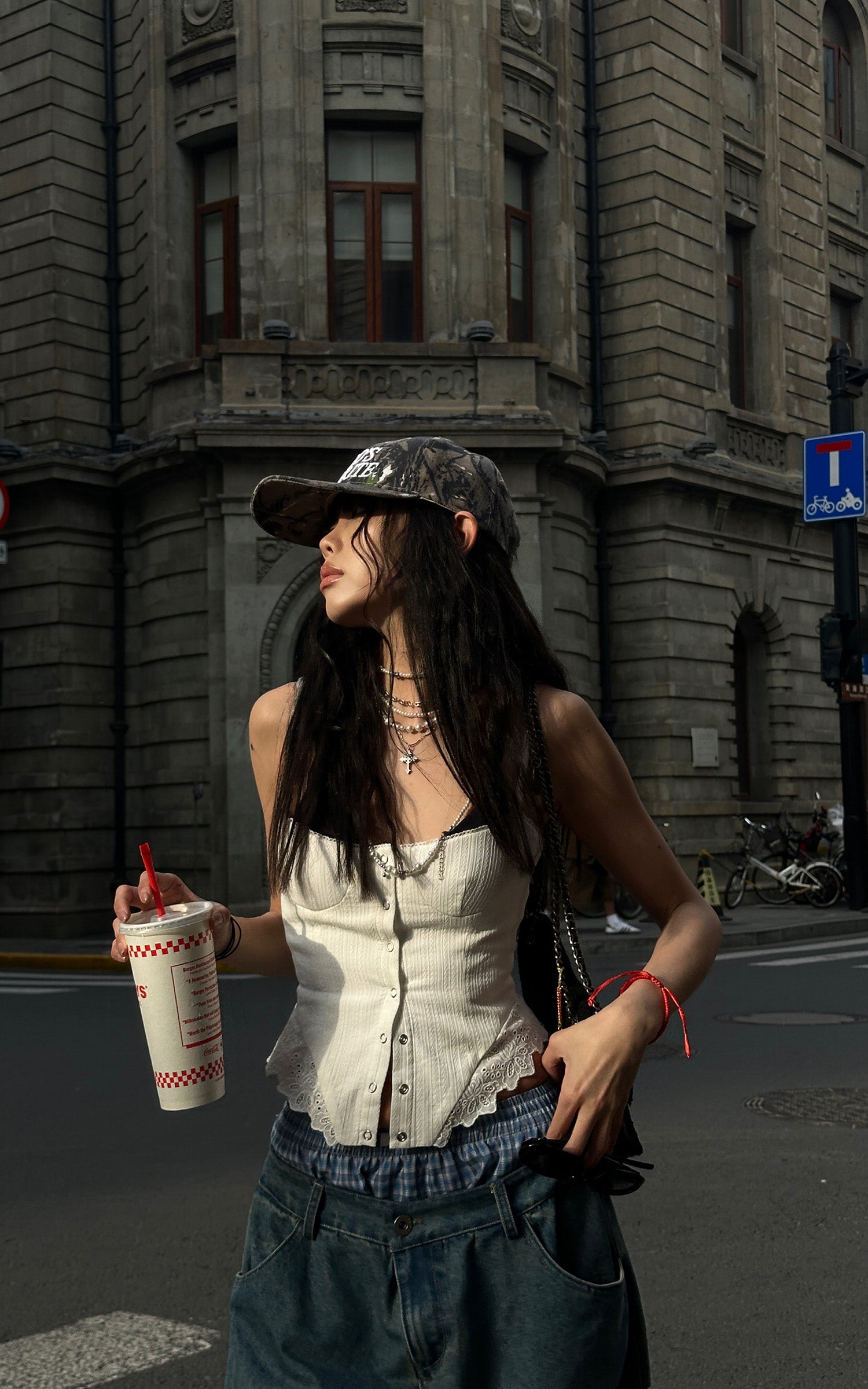 WARDEN EDGE White Corset Top with Lace Hem - PINKPARKS