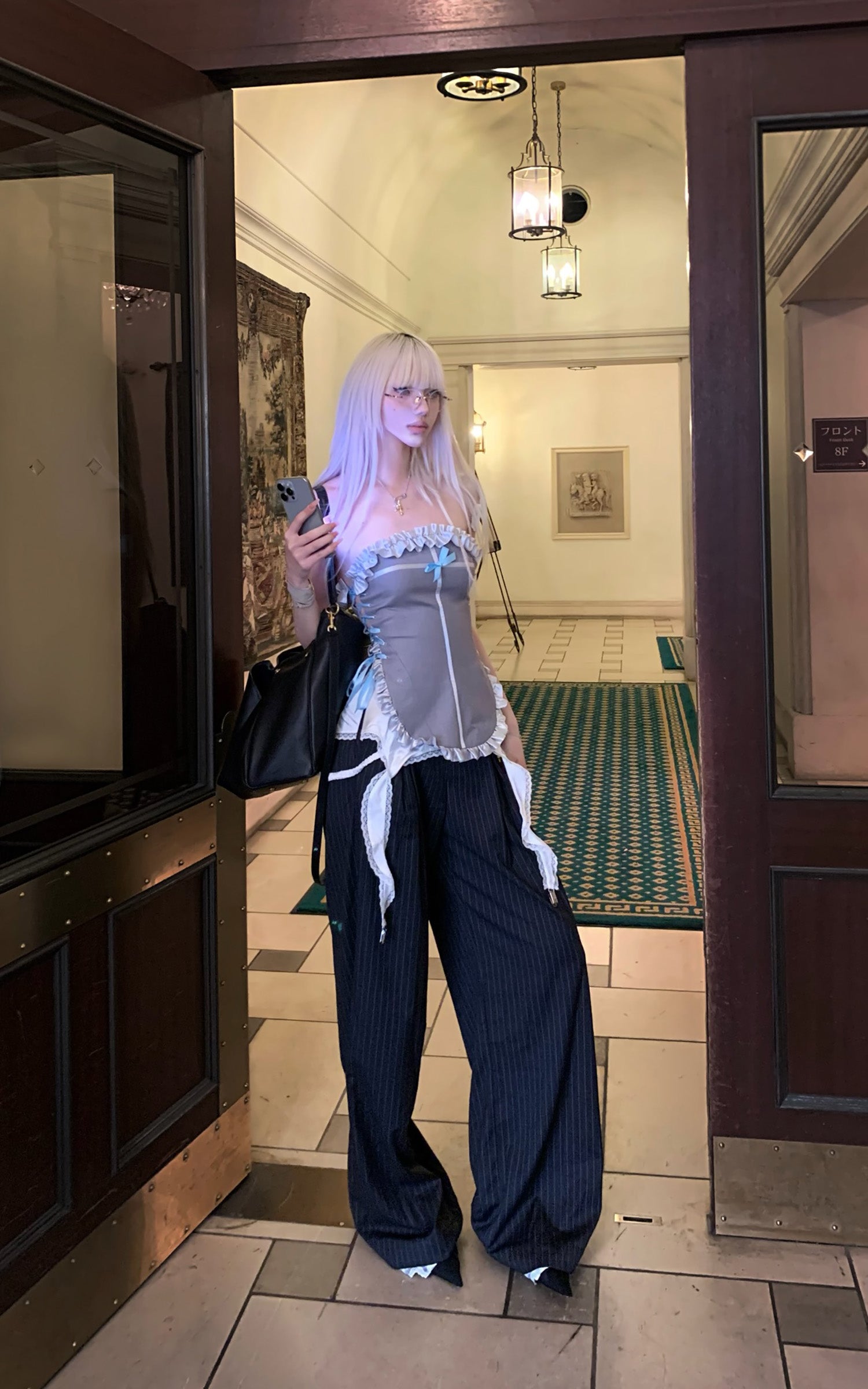 Rase le sol Wide-Leg Pinstripe Trousers with Lace Trim - PINKPARKS