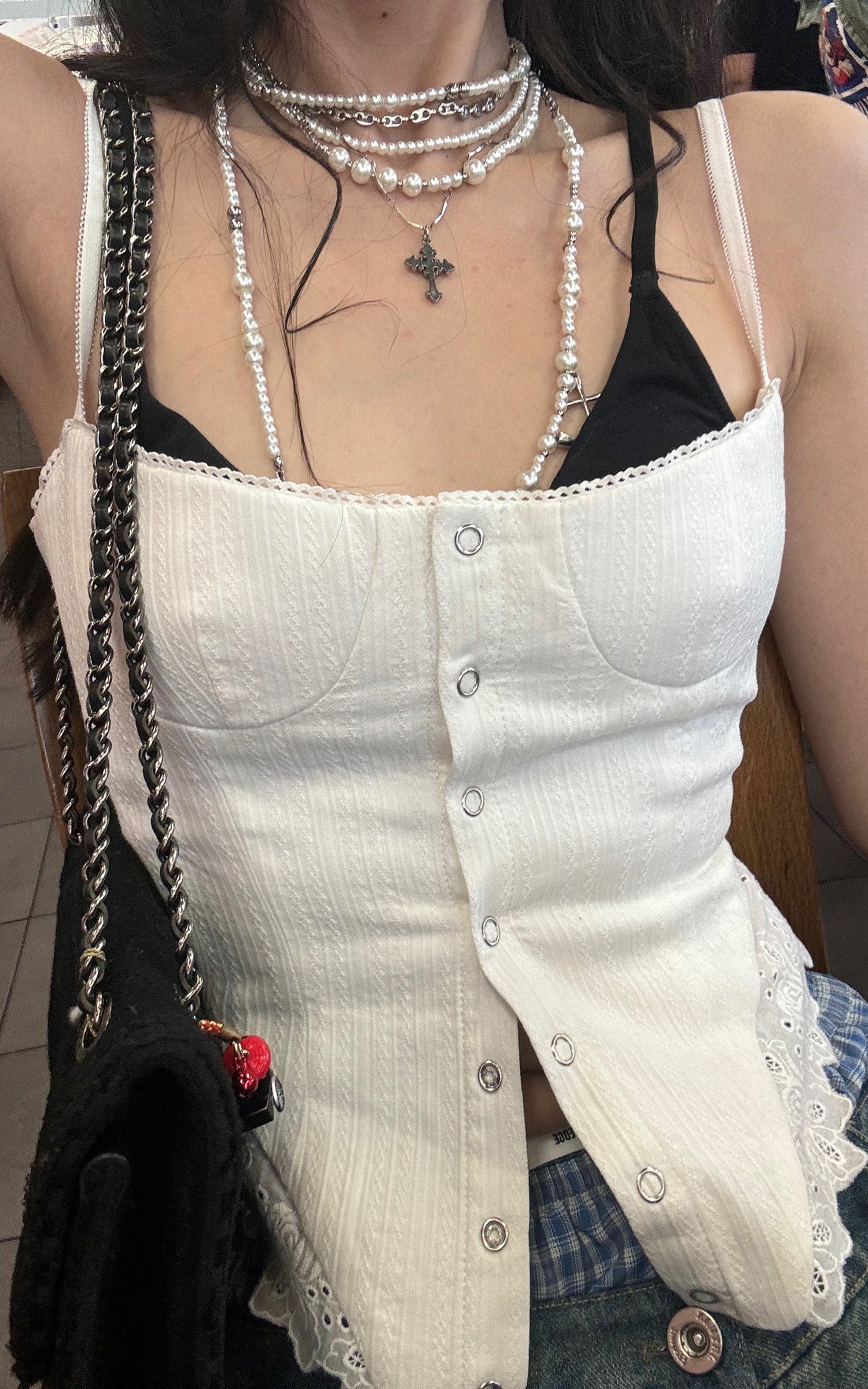 WARDEN EDGE White Corset Top with Lace Hem - PINKPARKS