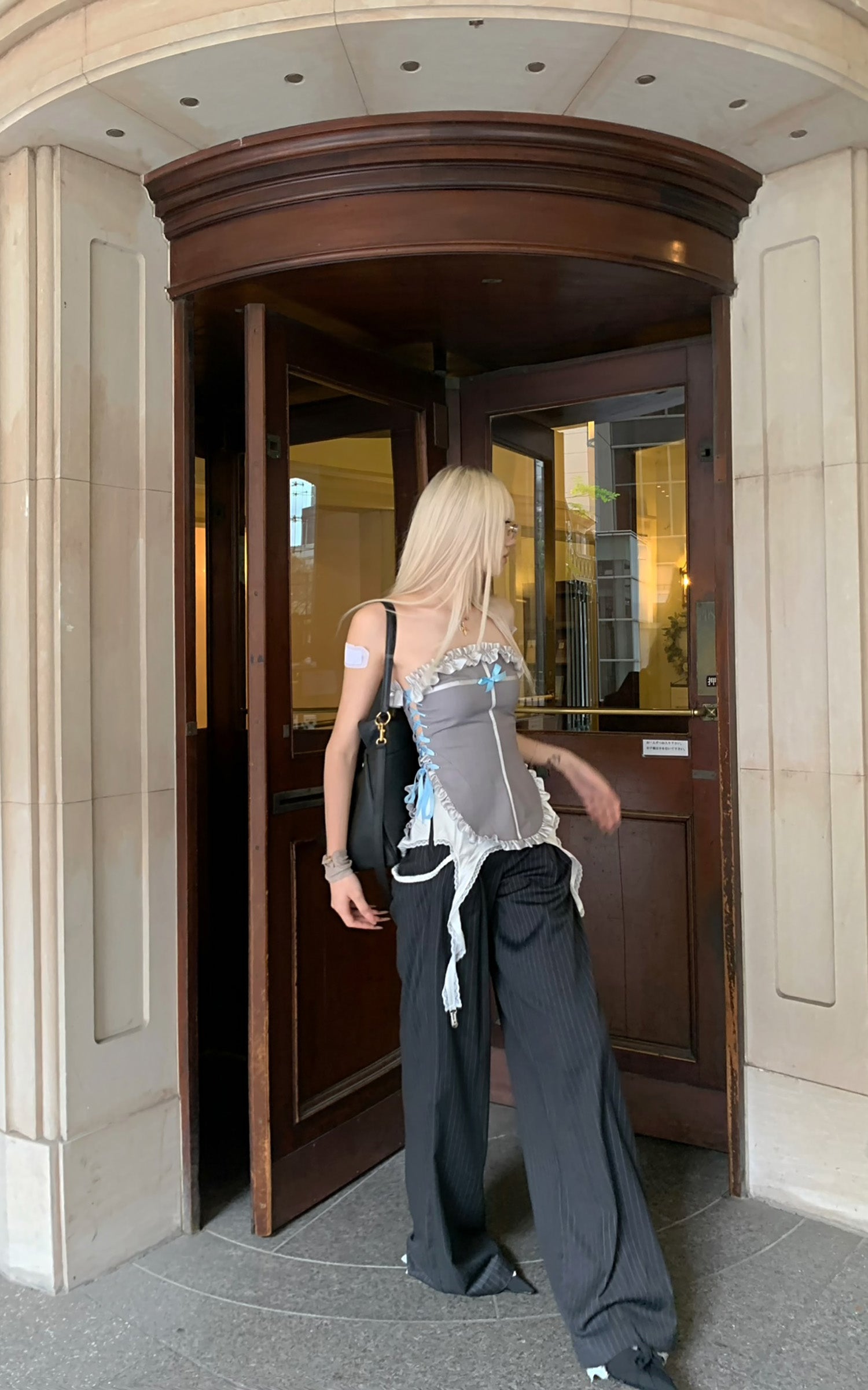 Rase le sol Wide-Leg Pinstripe Trousers with Lace Trim - PINKPARKS