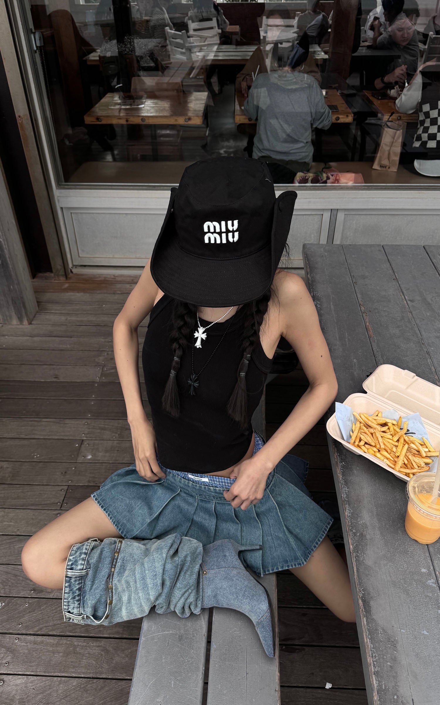 WARDEN EDGE Pleated Denim Micro Skirt with Contrast Waistband - PINKPARKS