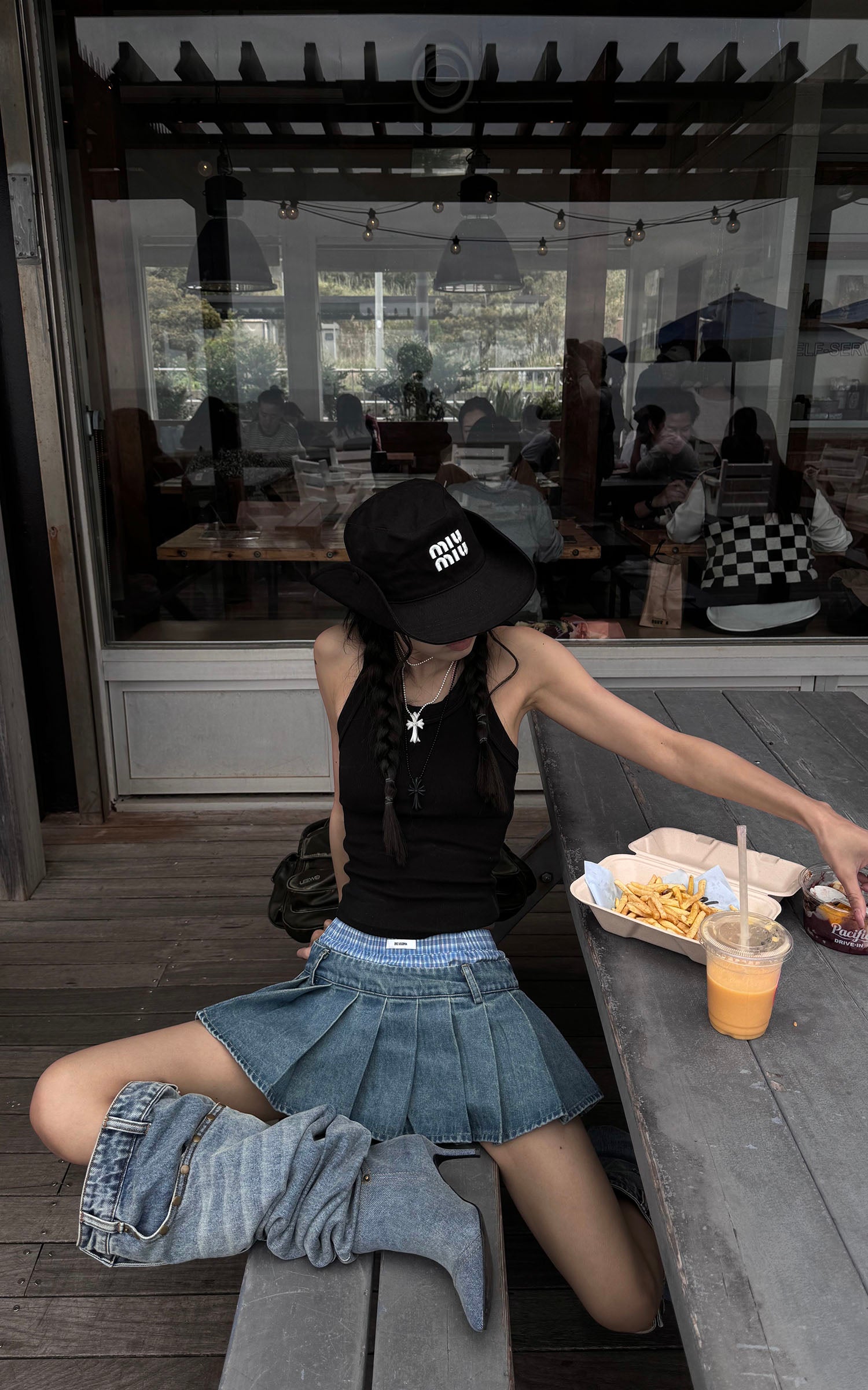 WARDEN EDGE Pleated Denim Micro Skirt with Contrast Waistband - PINKPARKS