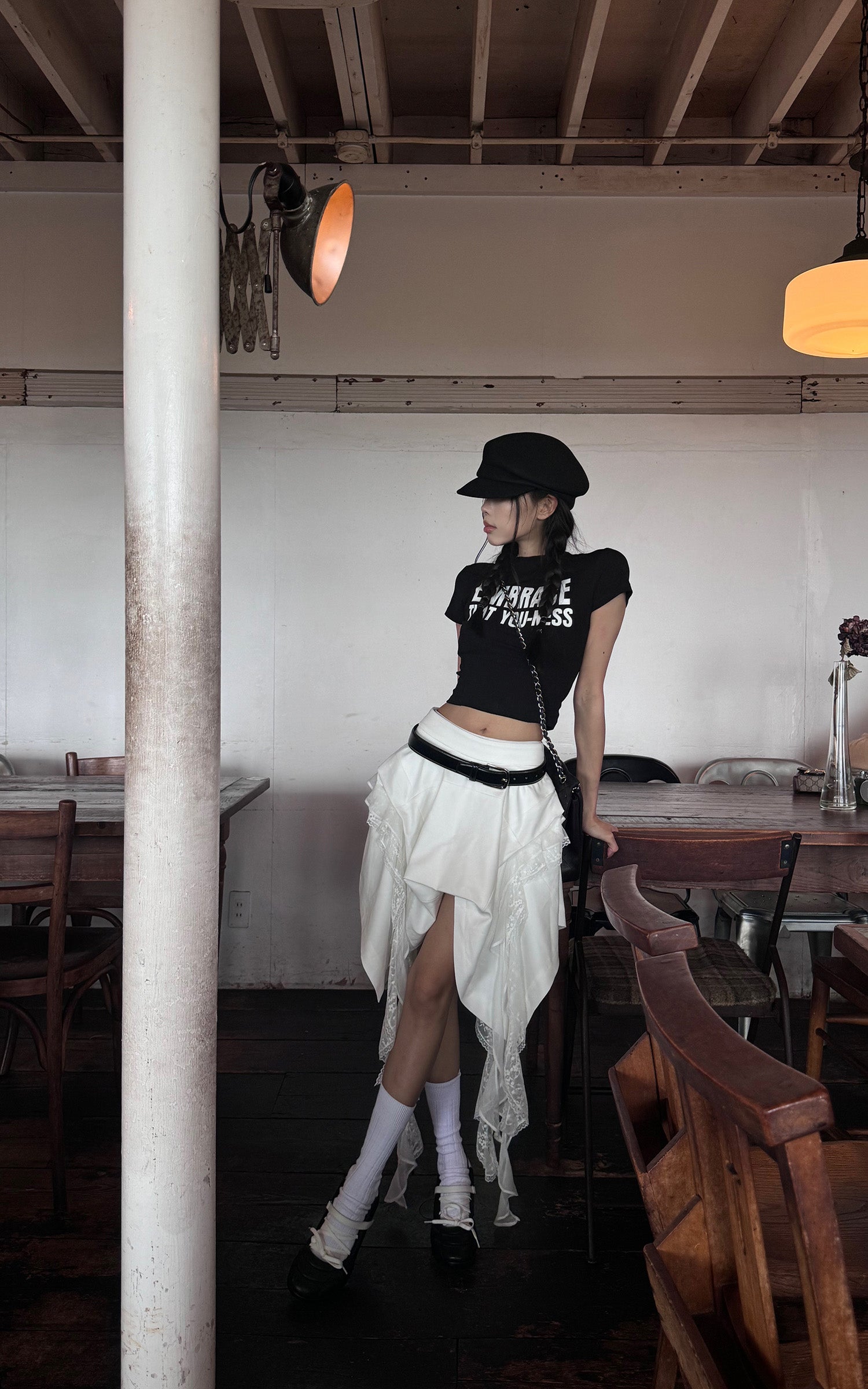 WARDEN EDGE Asymmetrical Skirt with Lace Streamers - PINKPARKS