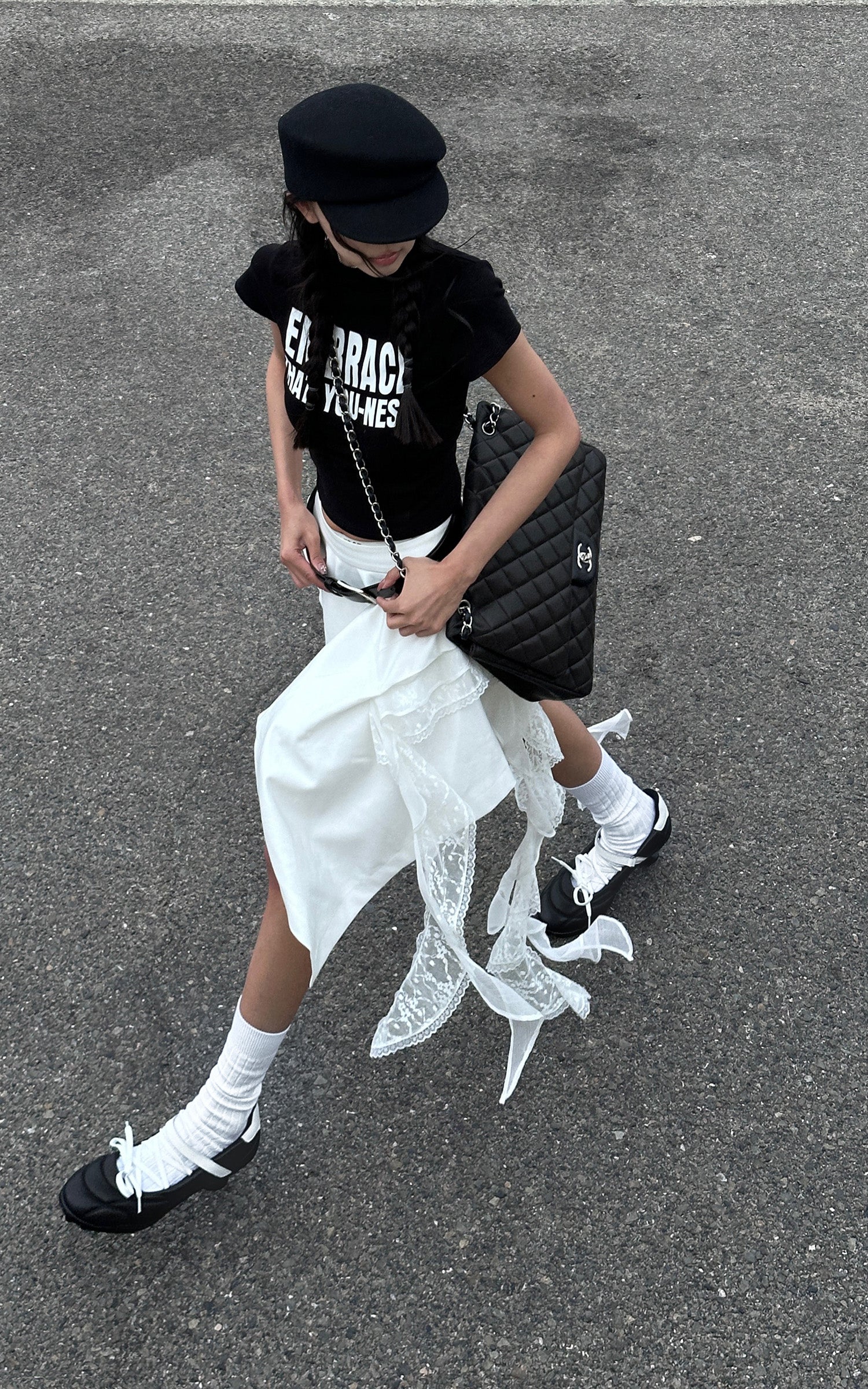 WARDEN EDGE Asymmetrical Skirt with Lace Streamers - PINKPARKS