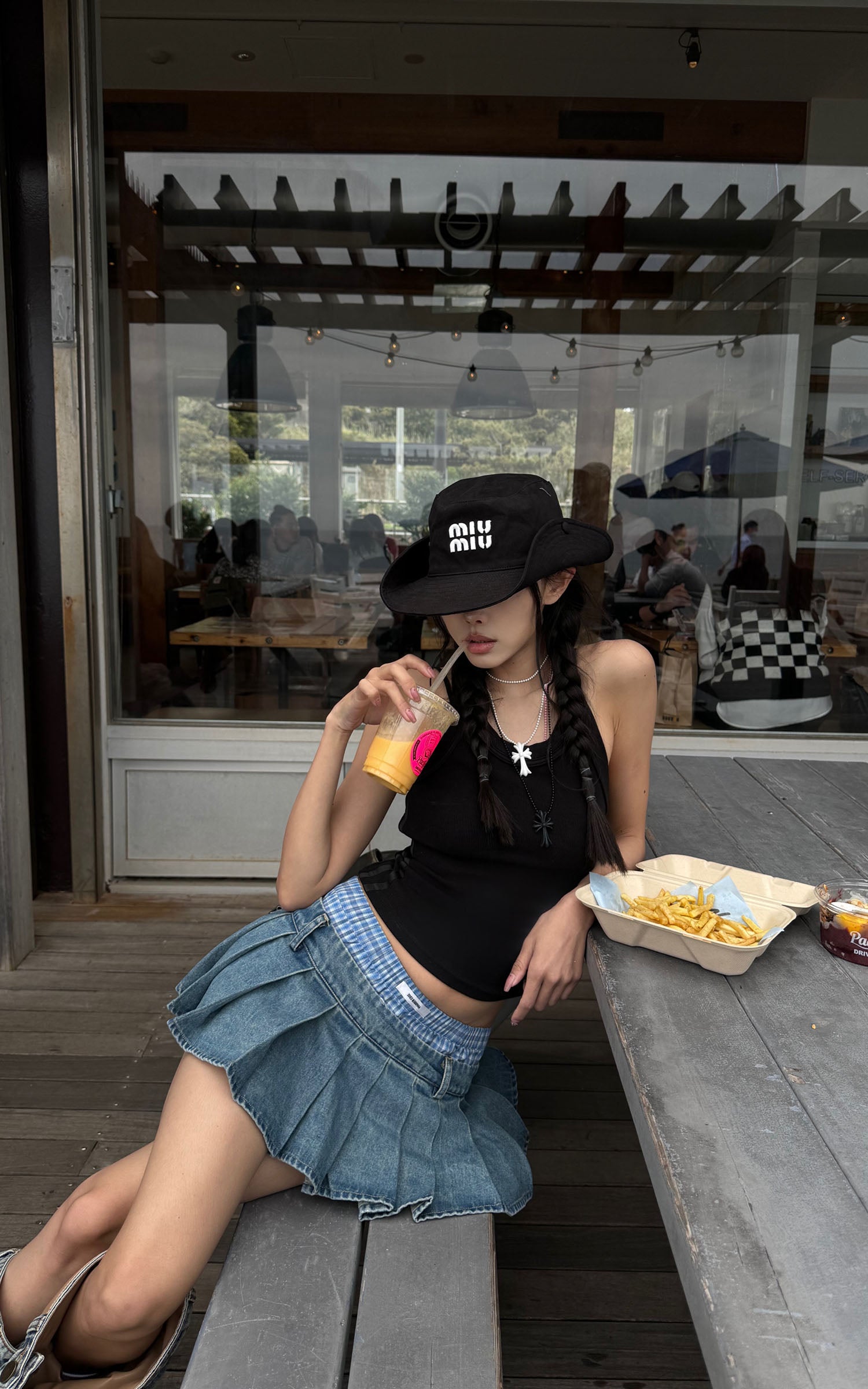 WARDEN EDGE Pleated Denim Micro Skirt with Contrast Waistband - PINKPARKS