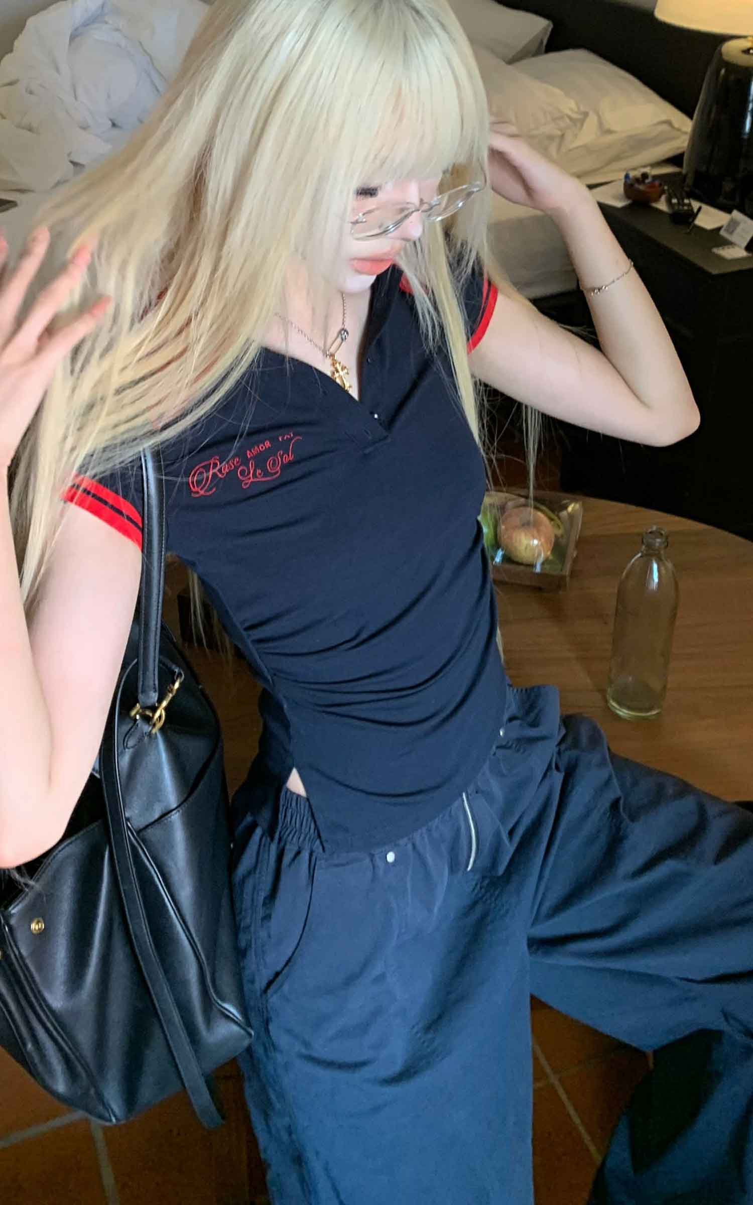 Rase le sol Polo Collar Short-Sleeve Top - PINKPARKS