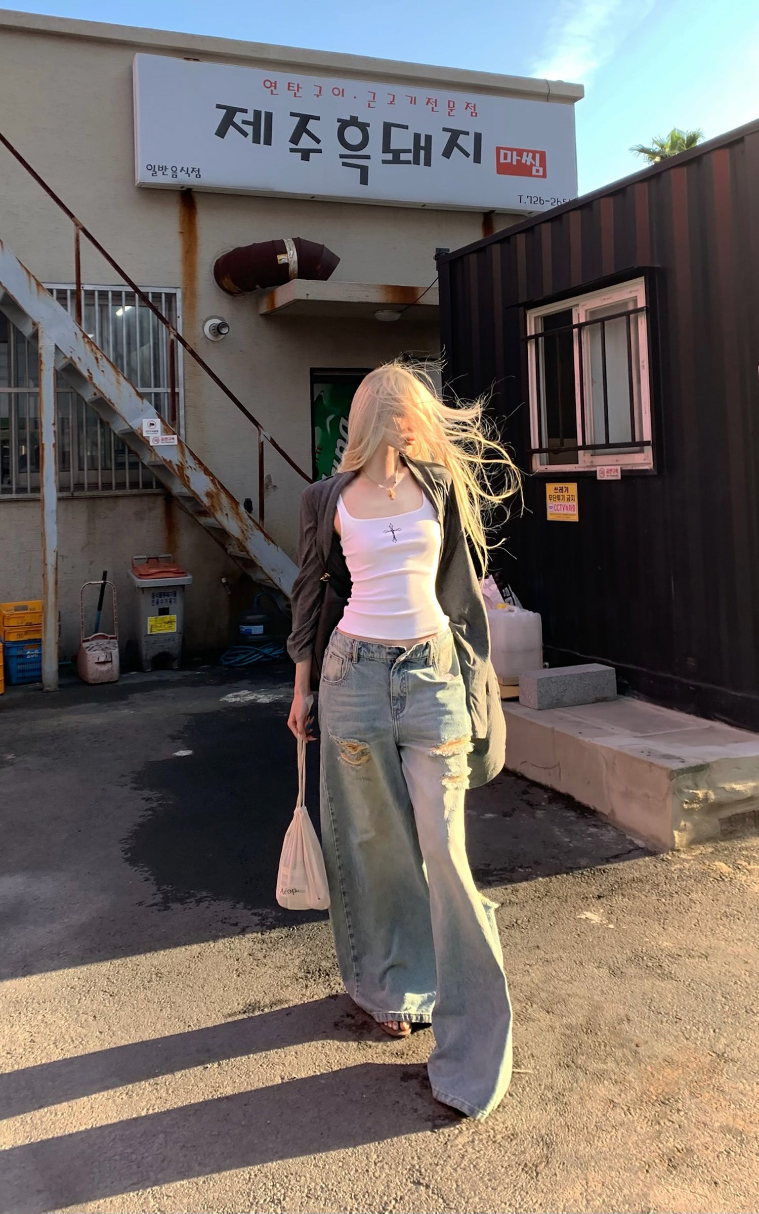 Rase le sol Distressed Wide-Leg Jeans - PINKPARKS