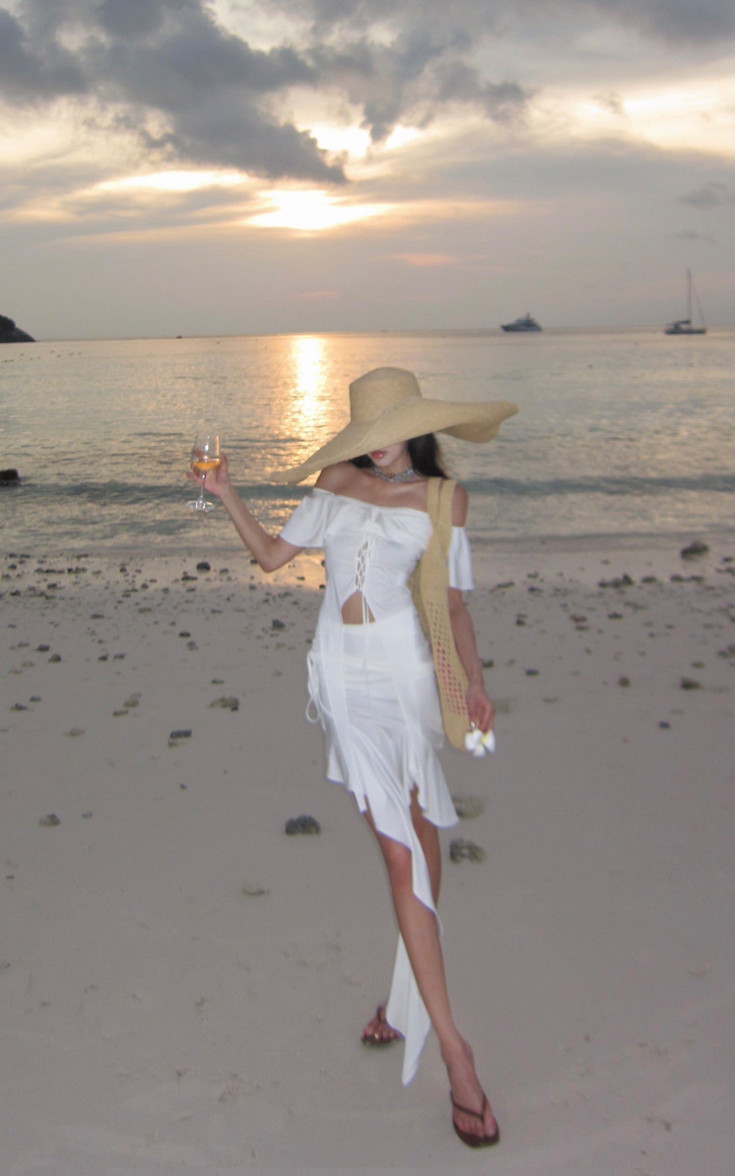 WARDEN EDGE Off-Shoulder Ruffle Set with Asymmetrical Hem - PINKPARKS