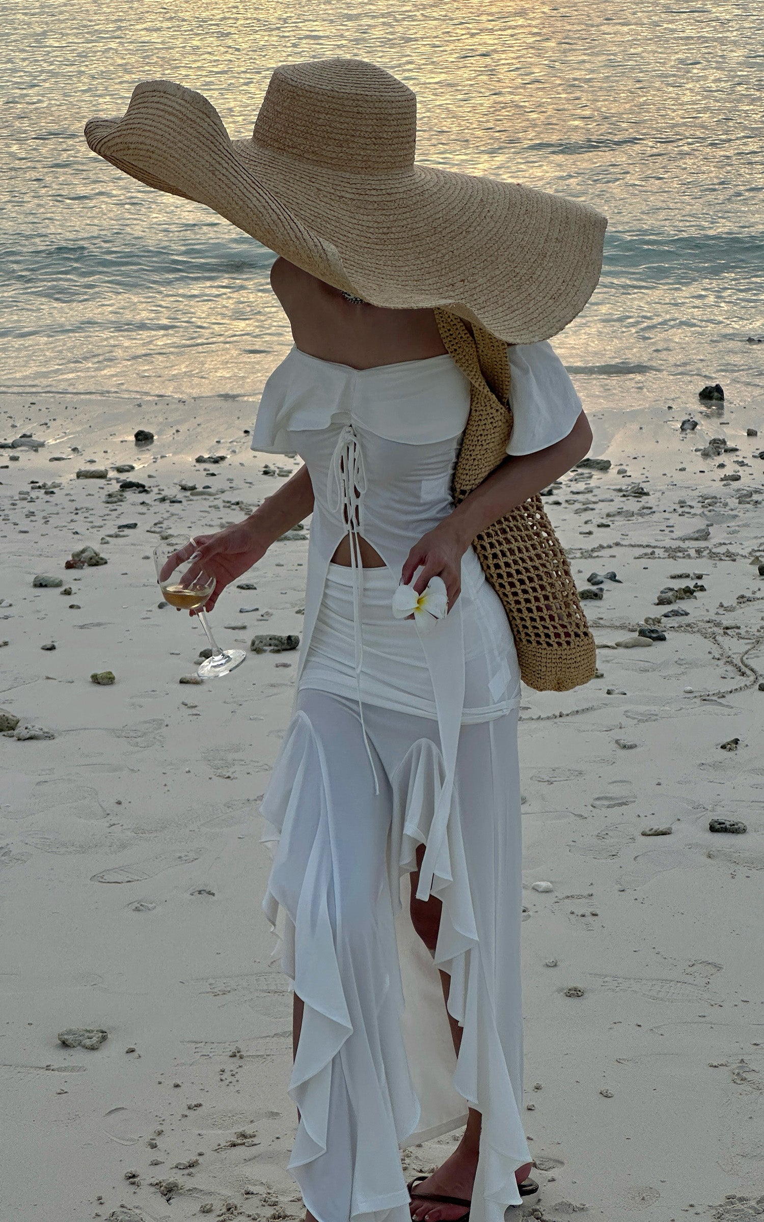 WARDEN EDGE Off-Shoulder Ruffle Set with Asymmetrical Hem - PINKPARKS