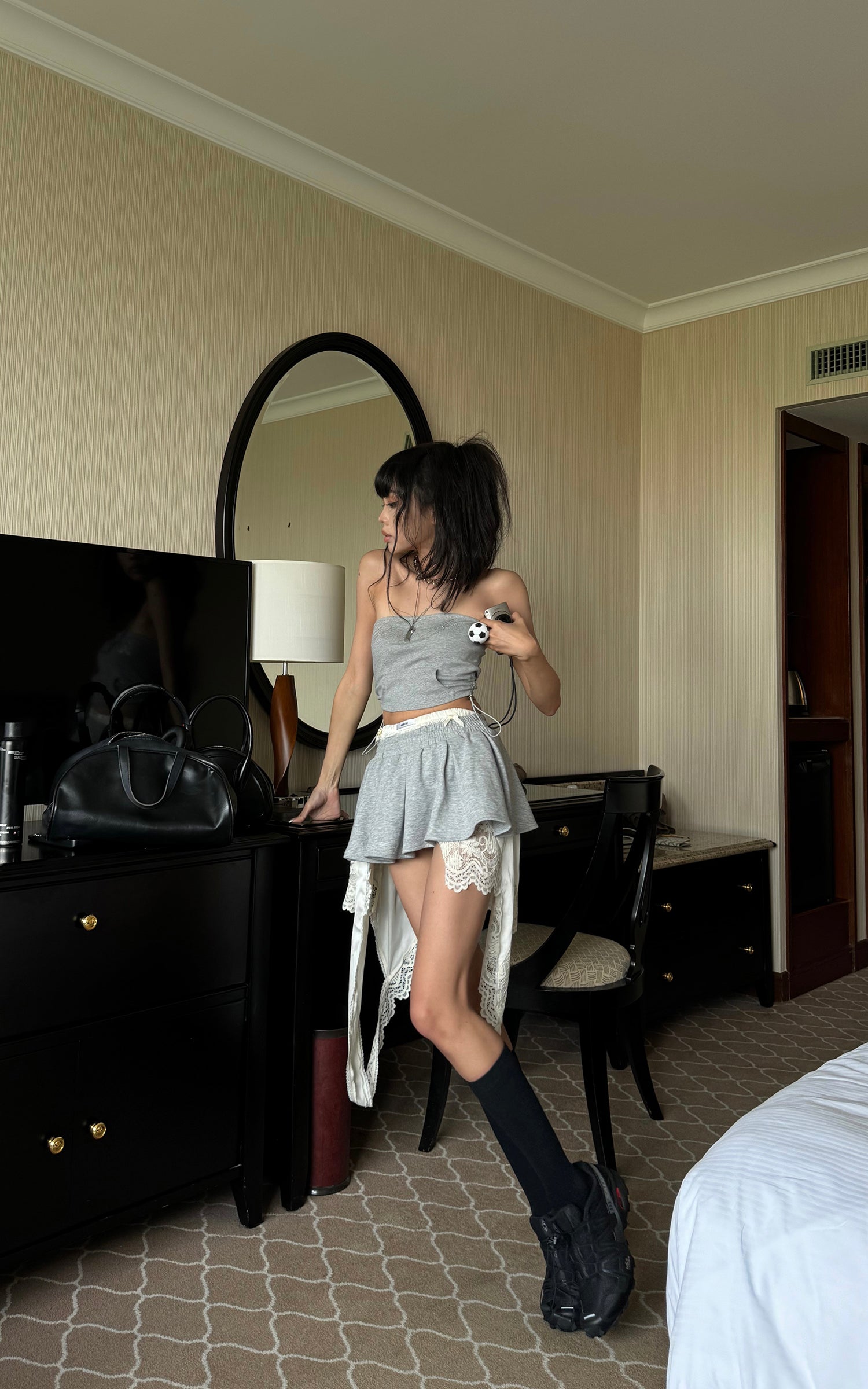 WARDEN EDGE Grey Contrast-Layered Lounge Set - PINKPARKS