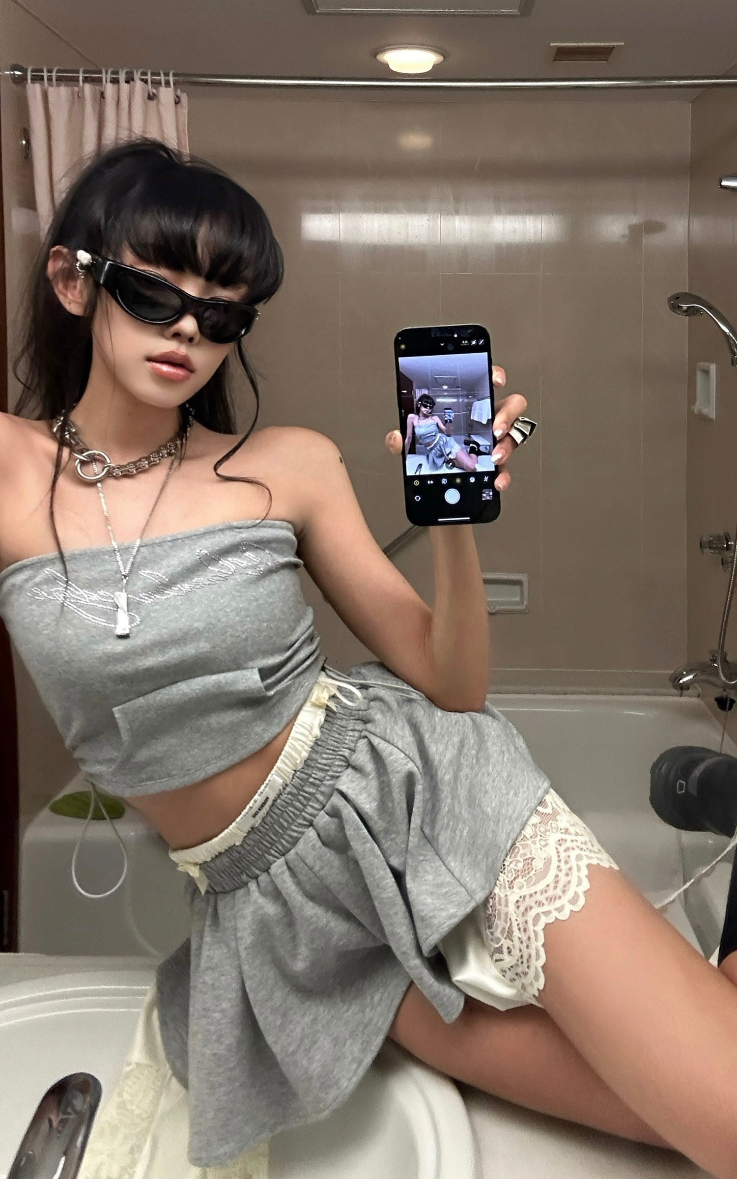 WARDEN EDGE Grey Contrast-Layered Lounge Set - PINKPARKS