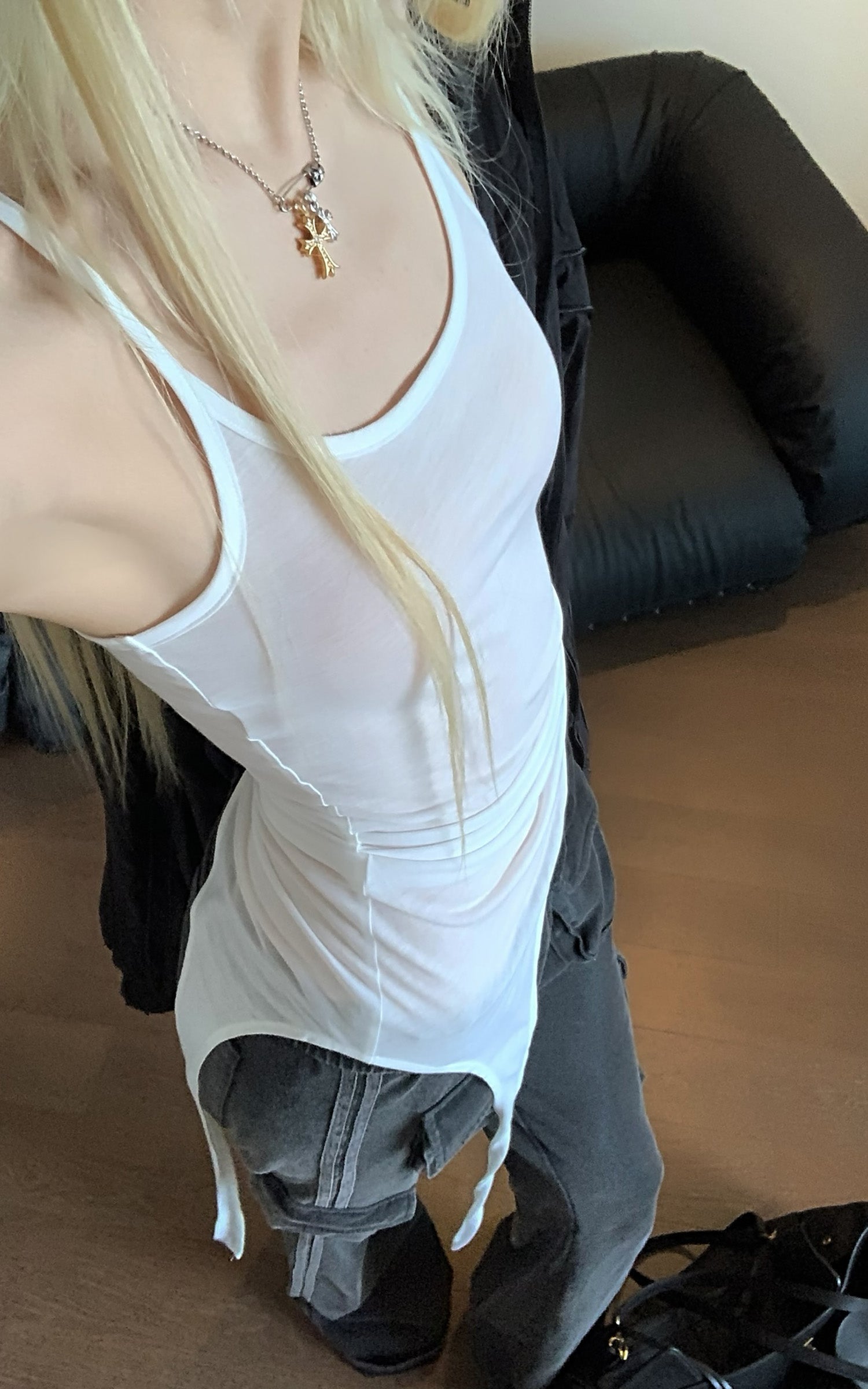 Rase le sol Asymmetrical Hem Sheer Tank Top - PINKPARKS