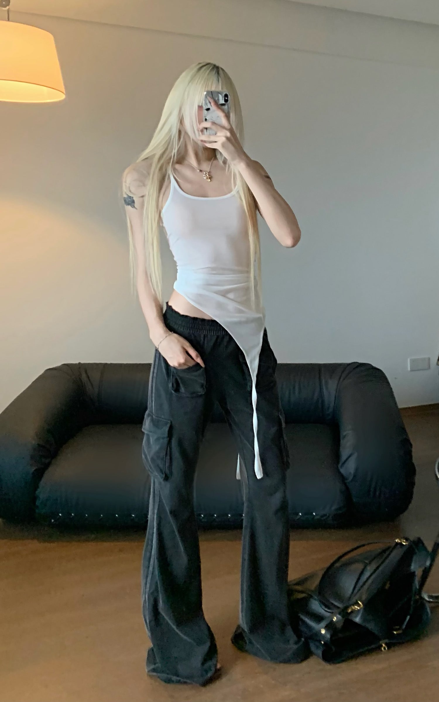 Rase le sol Asymmetrical Hem Sheer Tank Top - PINKPARKS