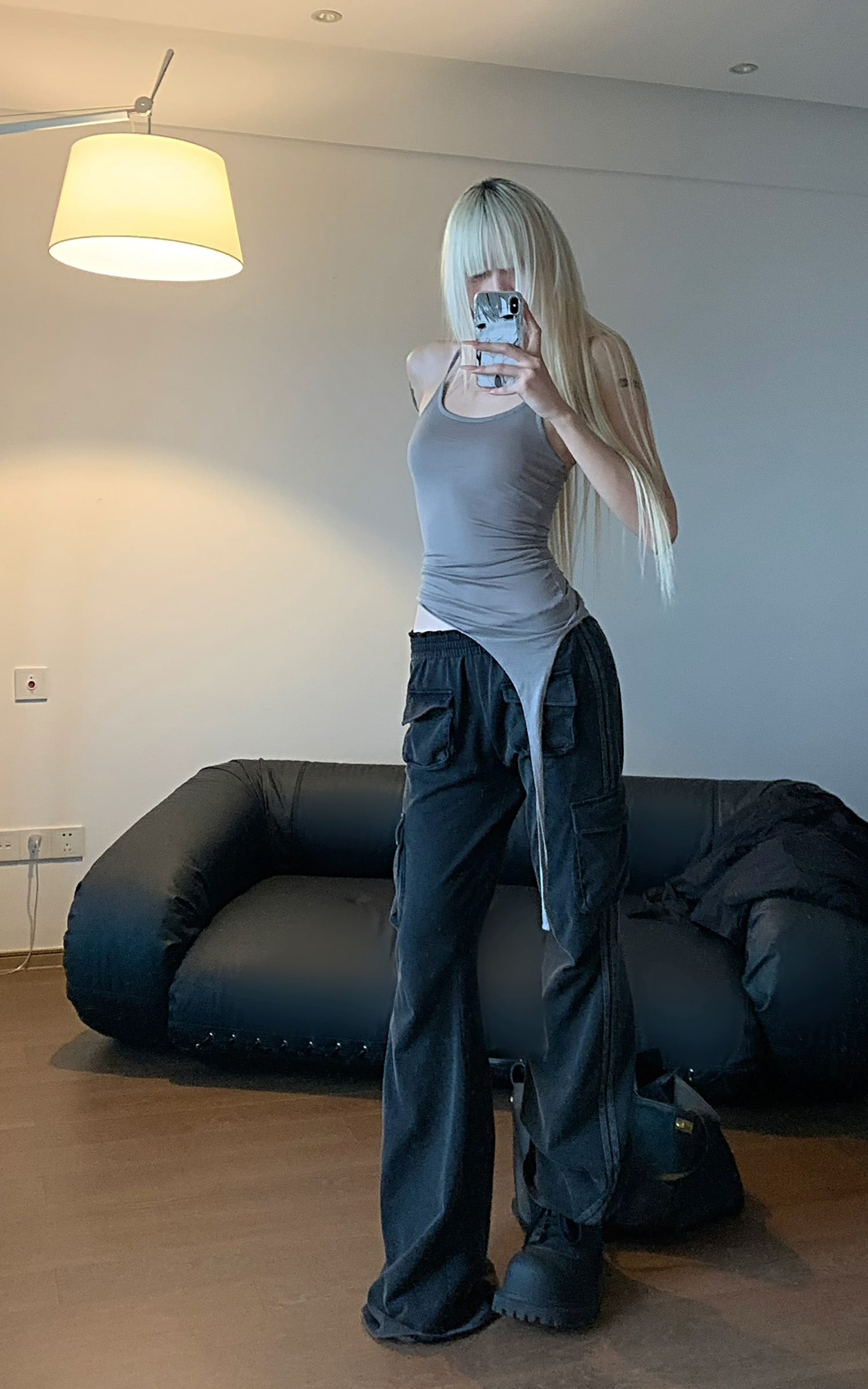 Rase le sol Asymmetrical Hem Sheer Tank Top - PINKPARKS