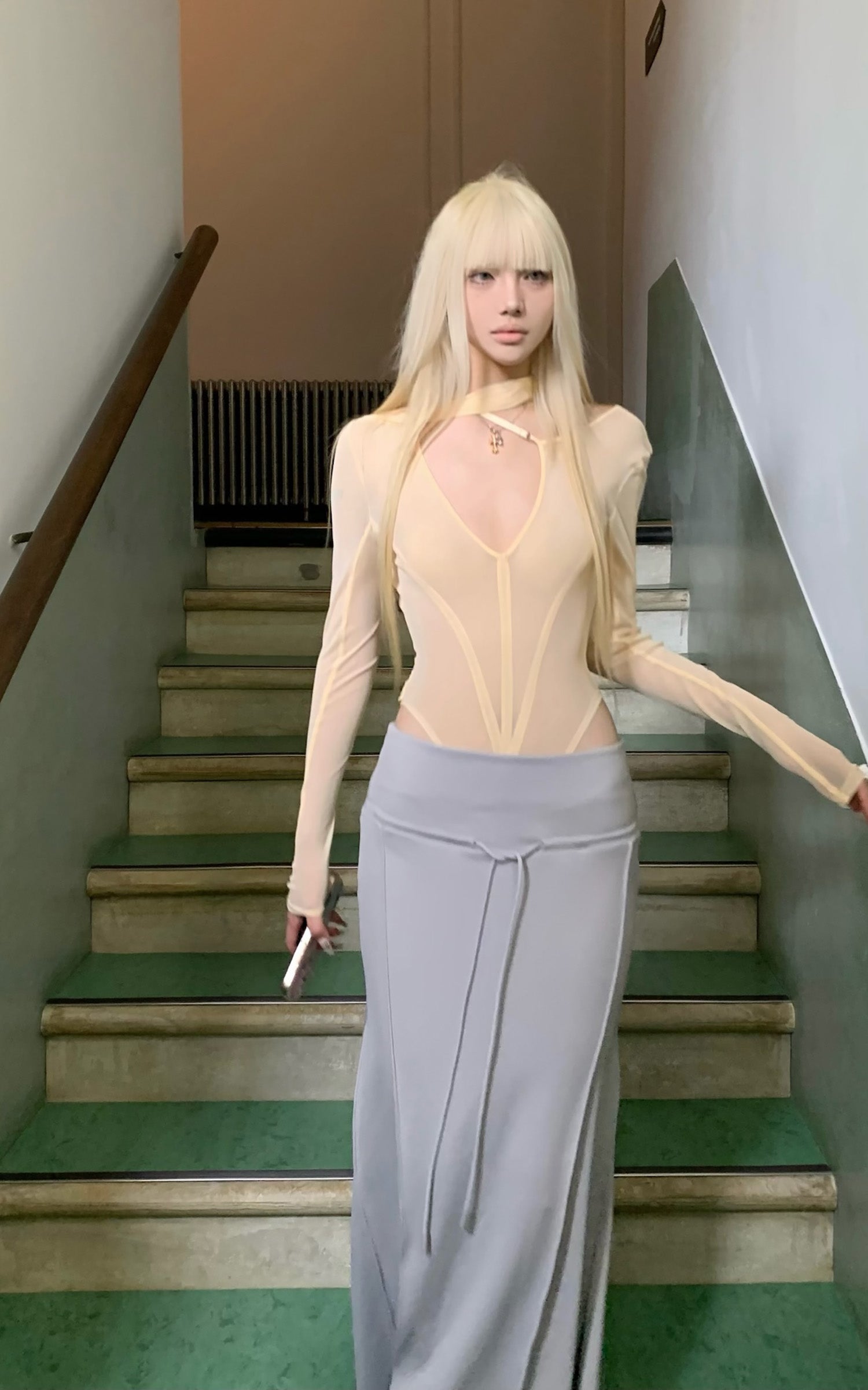 Rase le sol V-Neck Long-Sleeve Bodysuit - PINKPARKS