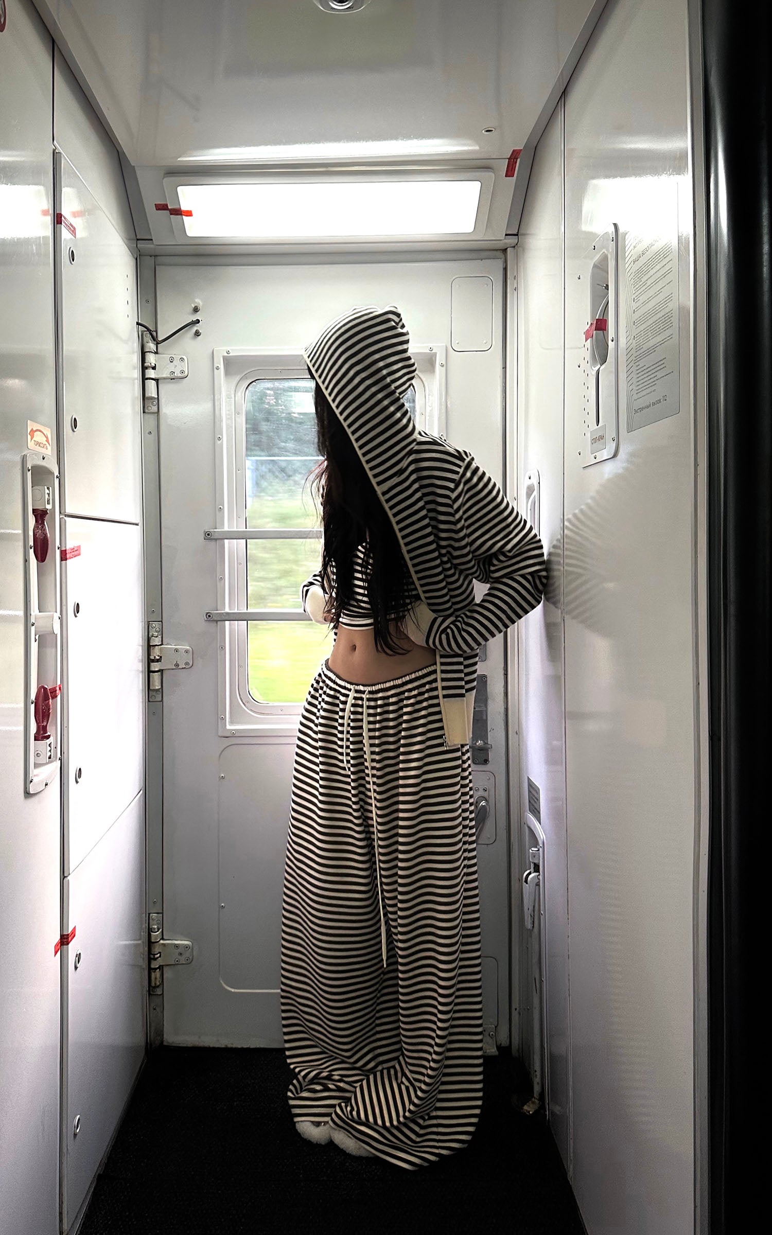 0122stepll ストライプトップ、タンク、パンツの3点セット