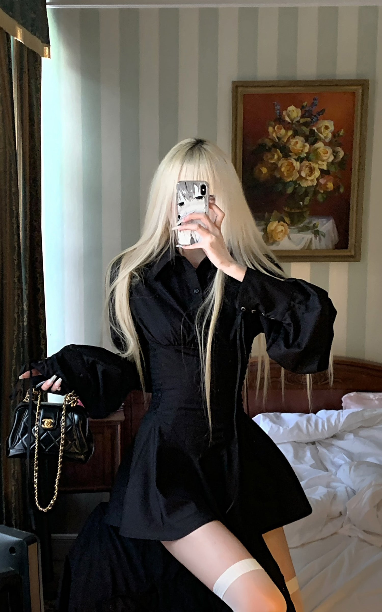 Rase le sol Black Shirt Dress - PINKPARKS