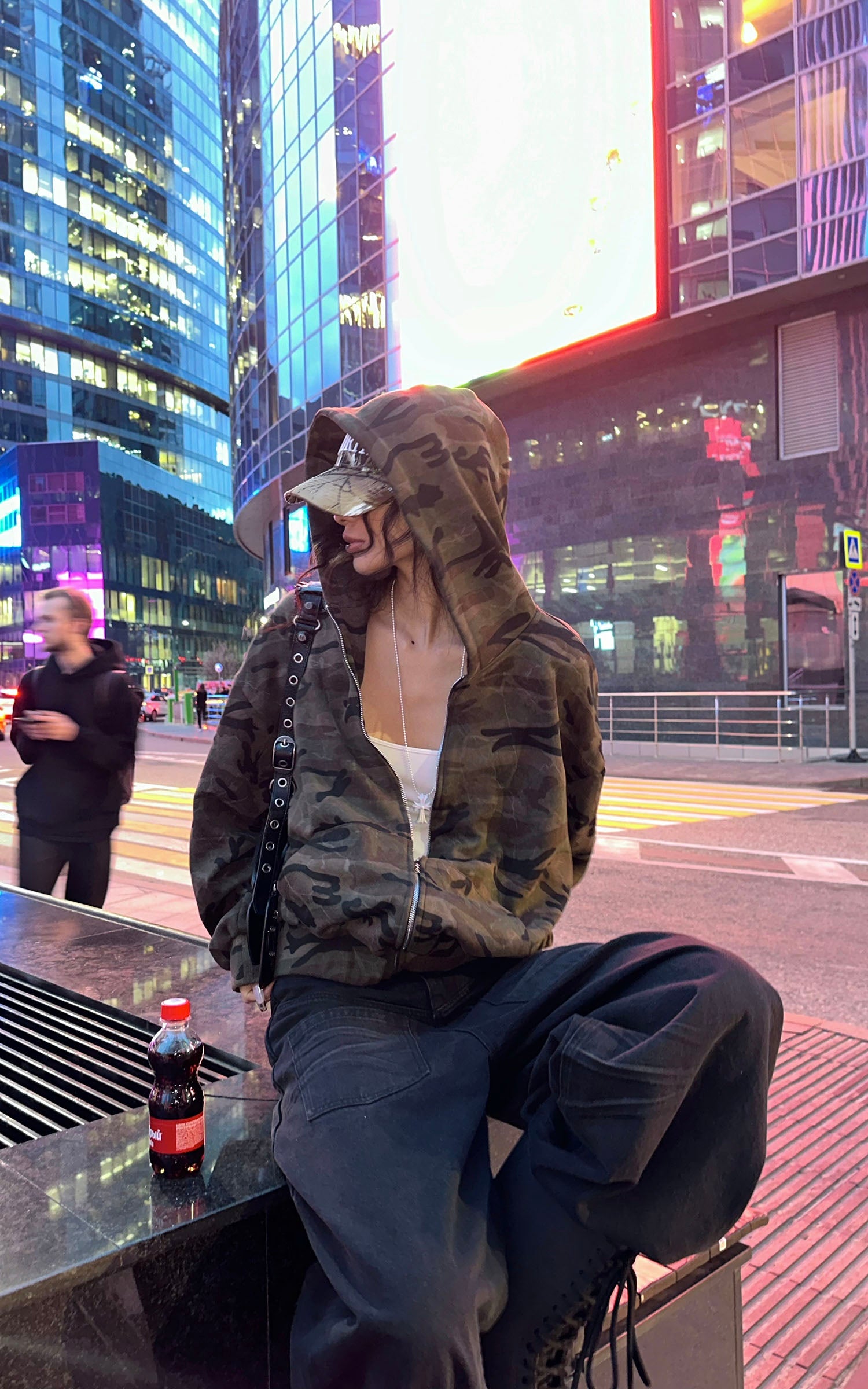 0122stepll カモフラージュジップアップフード付きスウェットシャツ