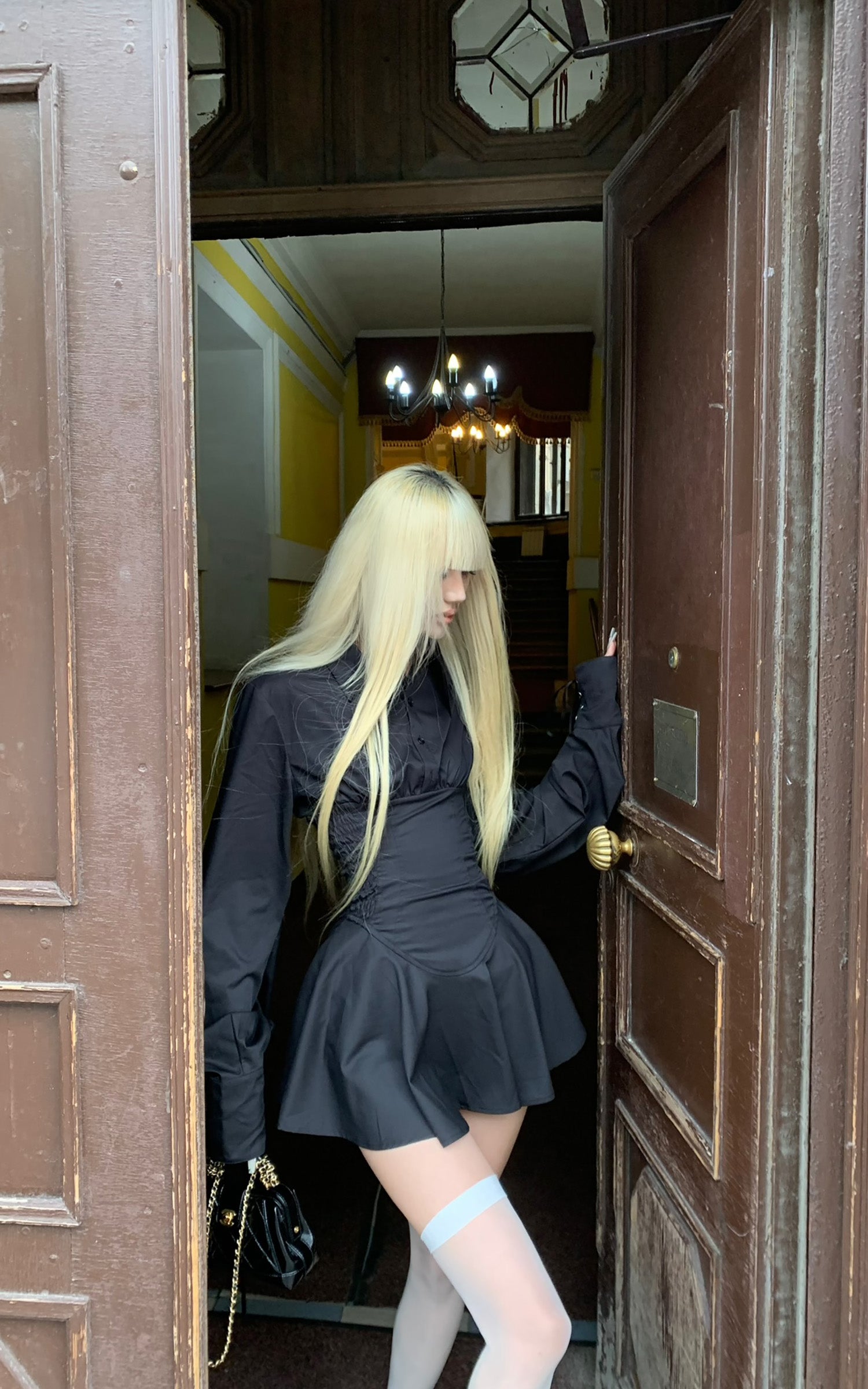 Rase le sol Black Shirt Dress - PINKPARKS