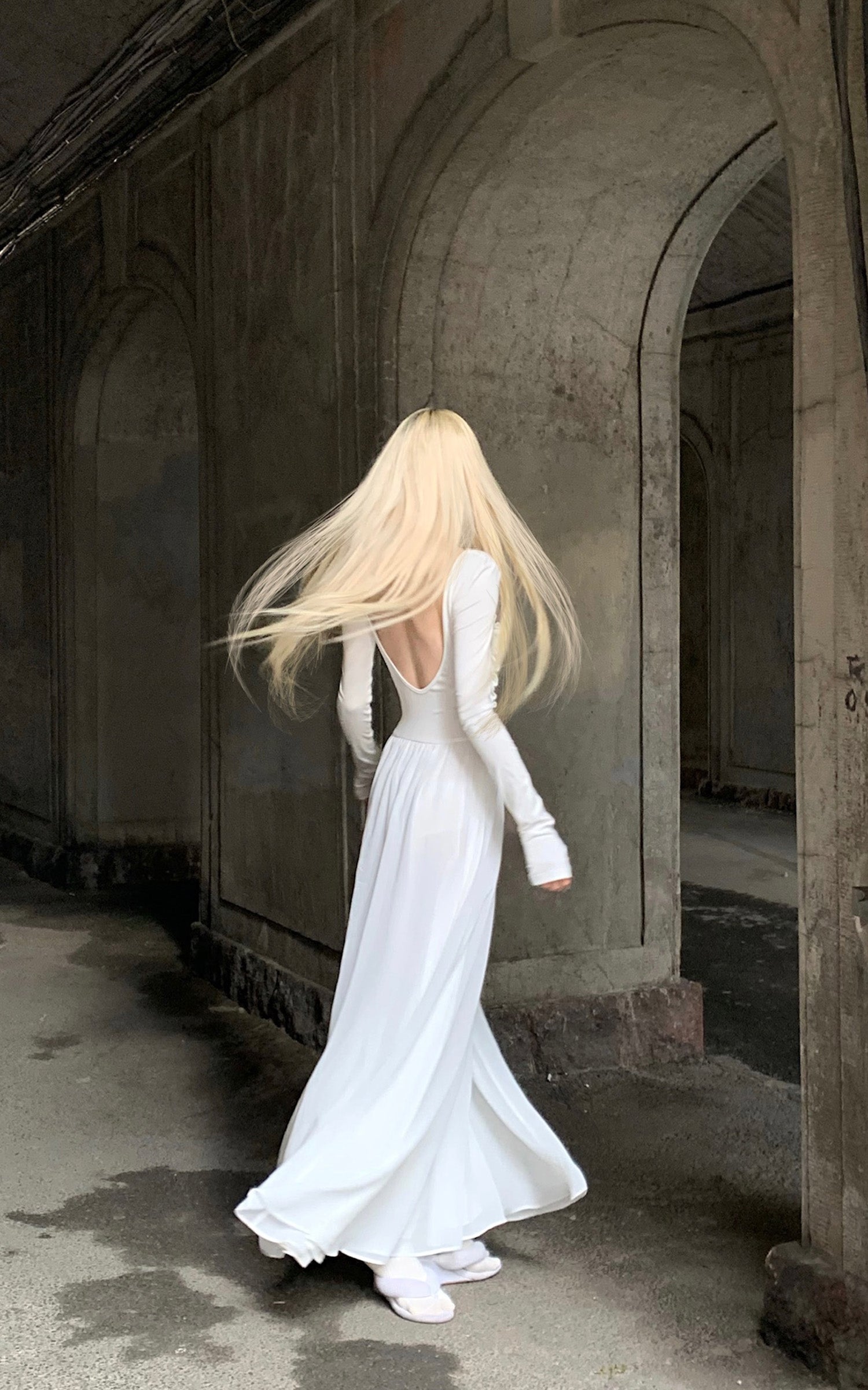 Rase le sol Long Sleeve Dress with Cross Embroidery and Lace Trim - PINKPARKS