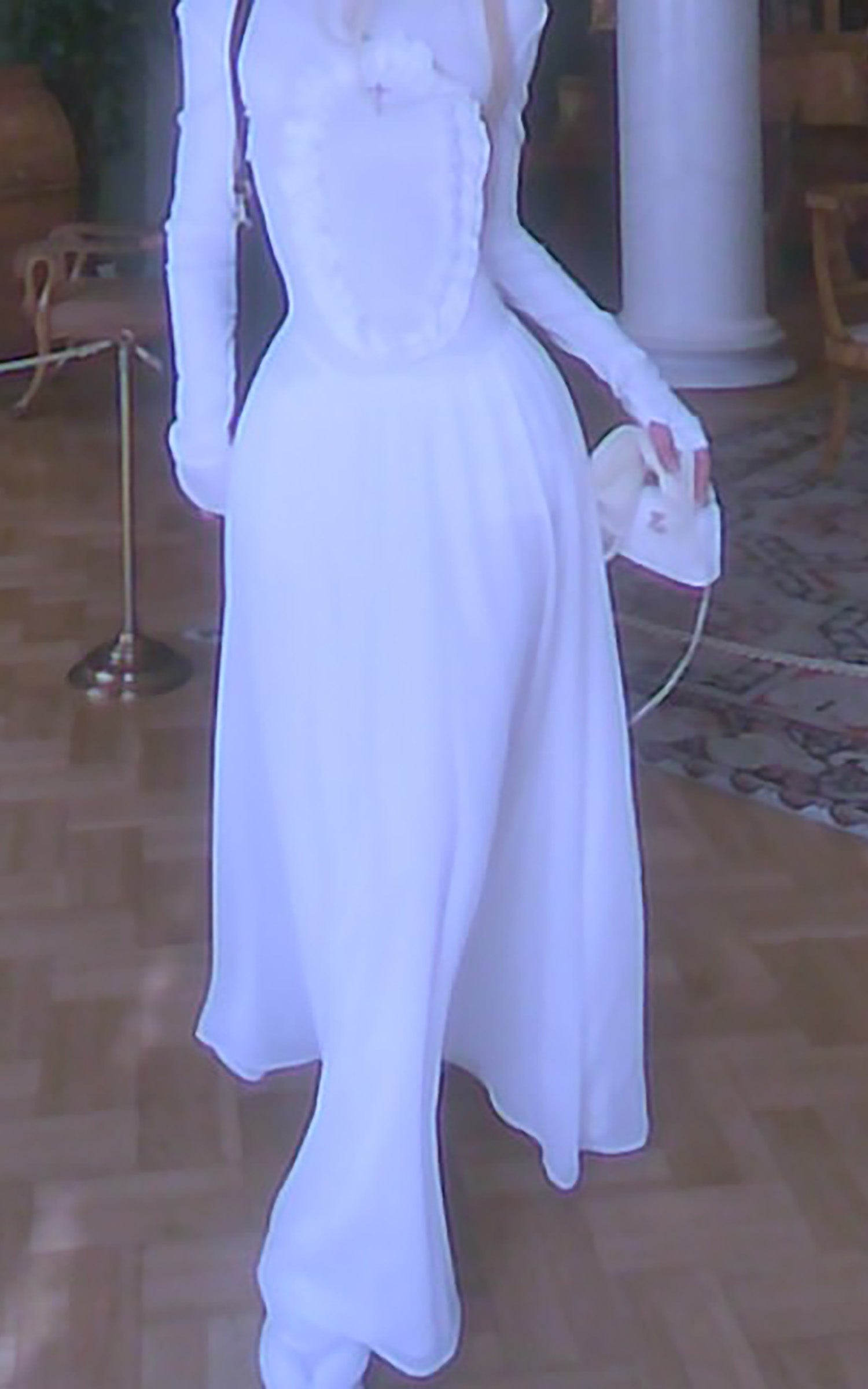 Rase le sol Long Sleeve Dress with Cross Embroidery and Lace Trim - PINKPARKS