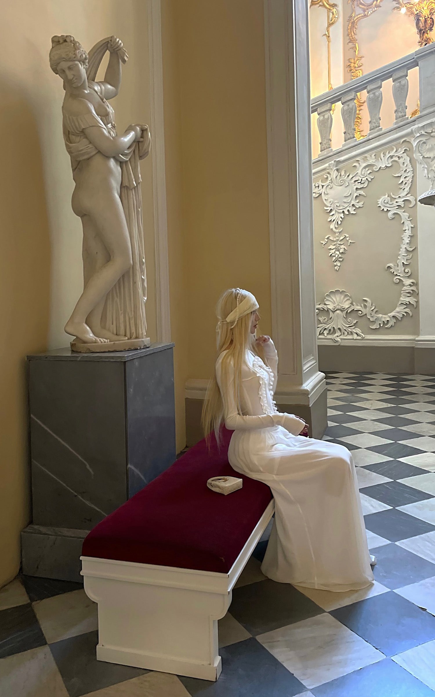 Rase le sol Long Sleeve Dress with Cross Embroidery and Lace Trim - PINKPARKS