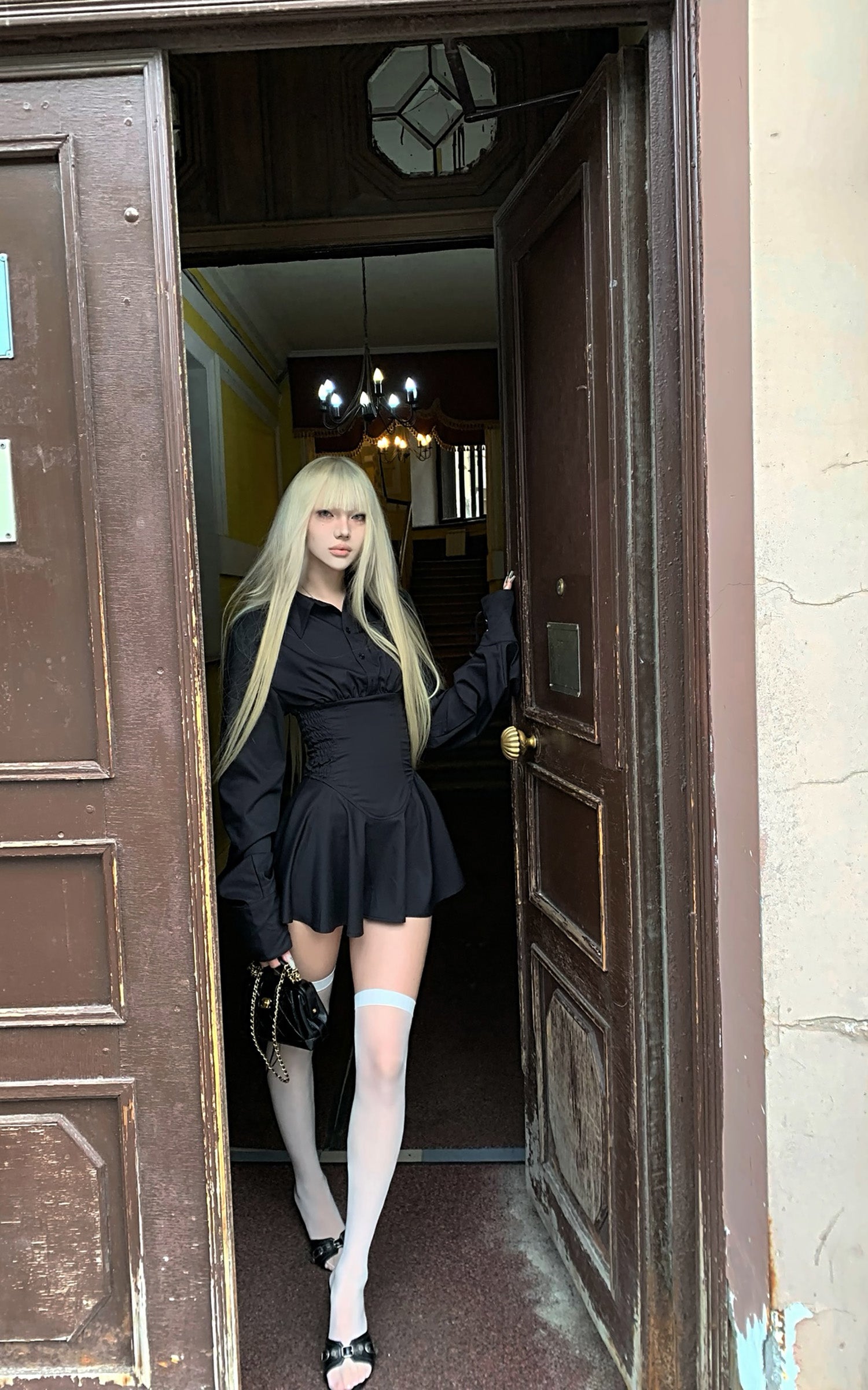 Rase le sol Black Shirt Dress - PINKPARKS