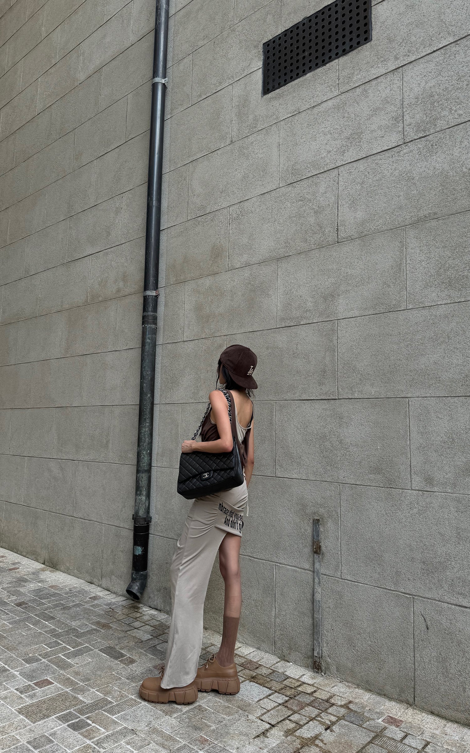 WARDEN EDGE Asymmetrical Text Print Skirt - PINKPARKS