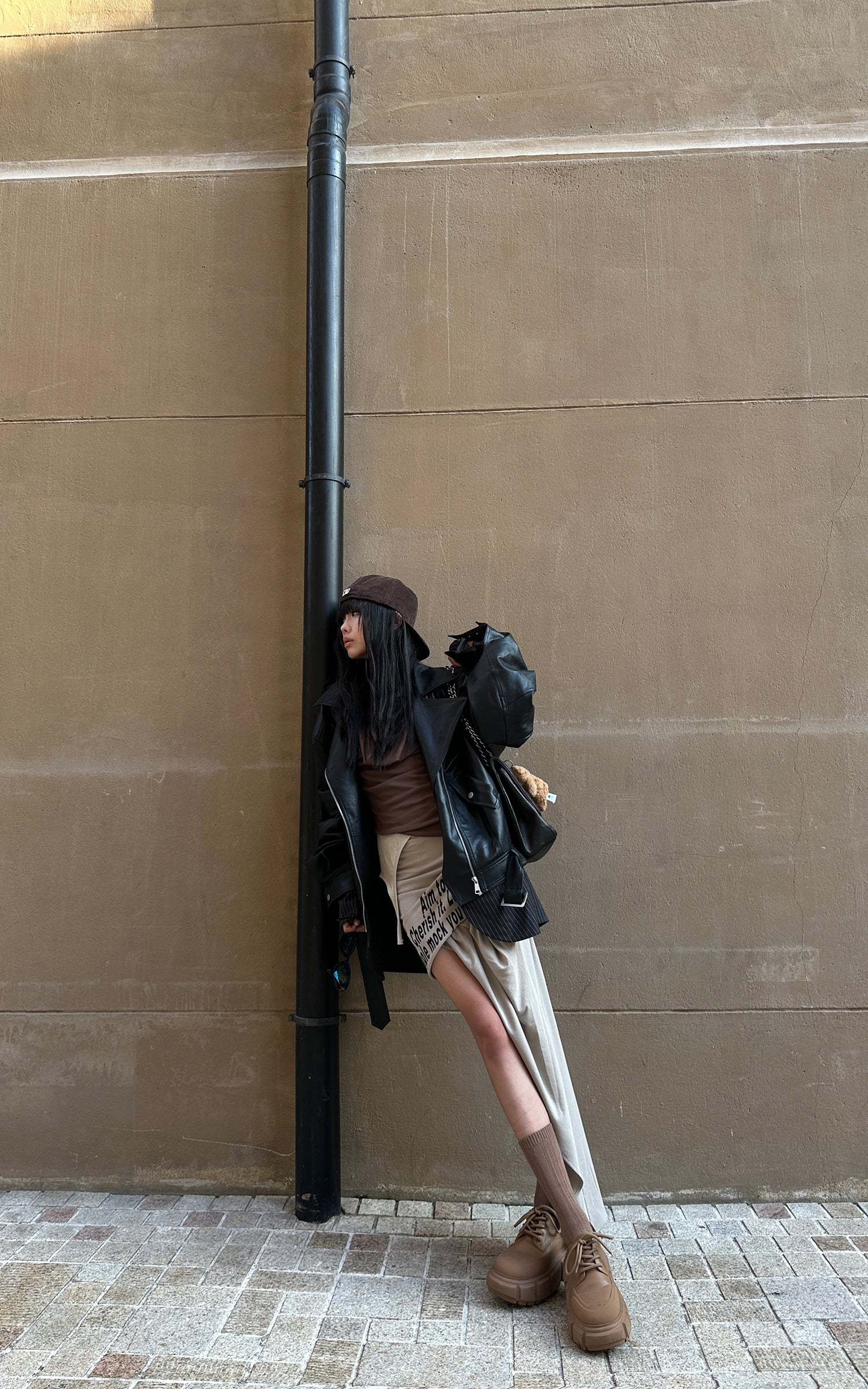 WARDEN EDGE Asymmetrical Text Print Skirt - PINKPARKS