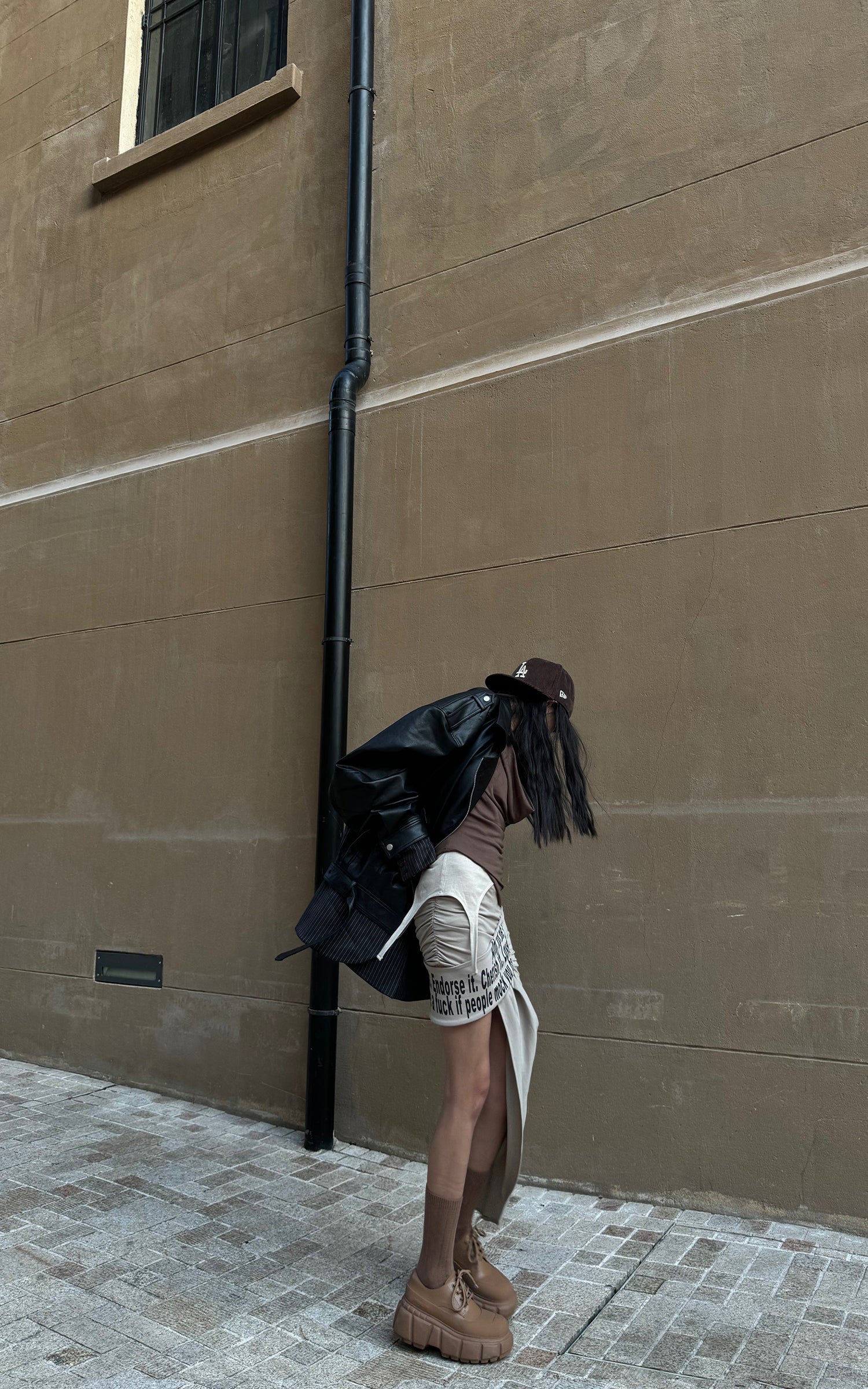 WARDEN EDGE Asymmetrical Text Print Skirt - PINKPARKS