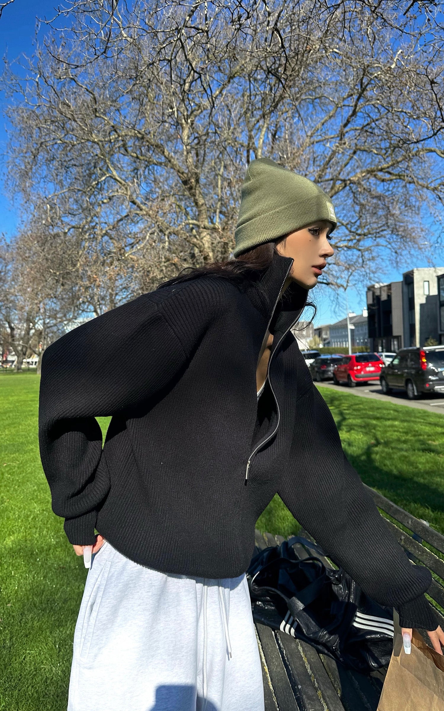 0122stepll Zip-Up Knit Cardigan Jacket