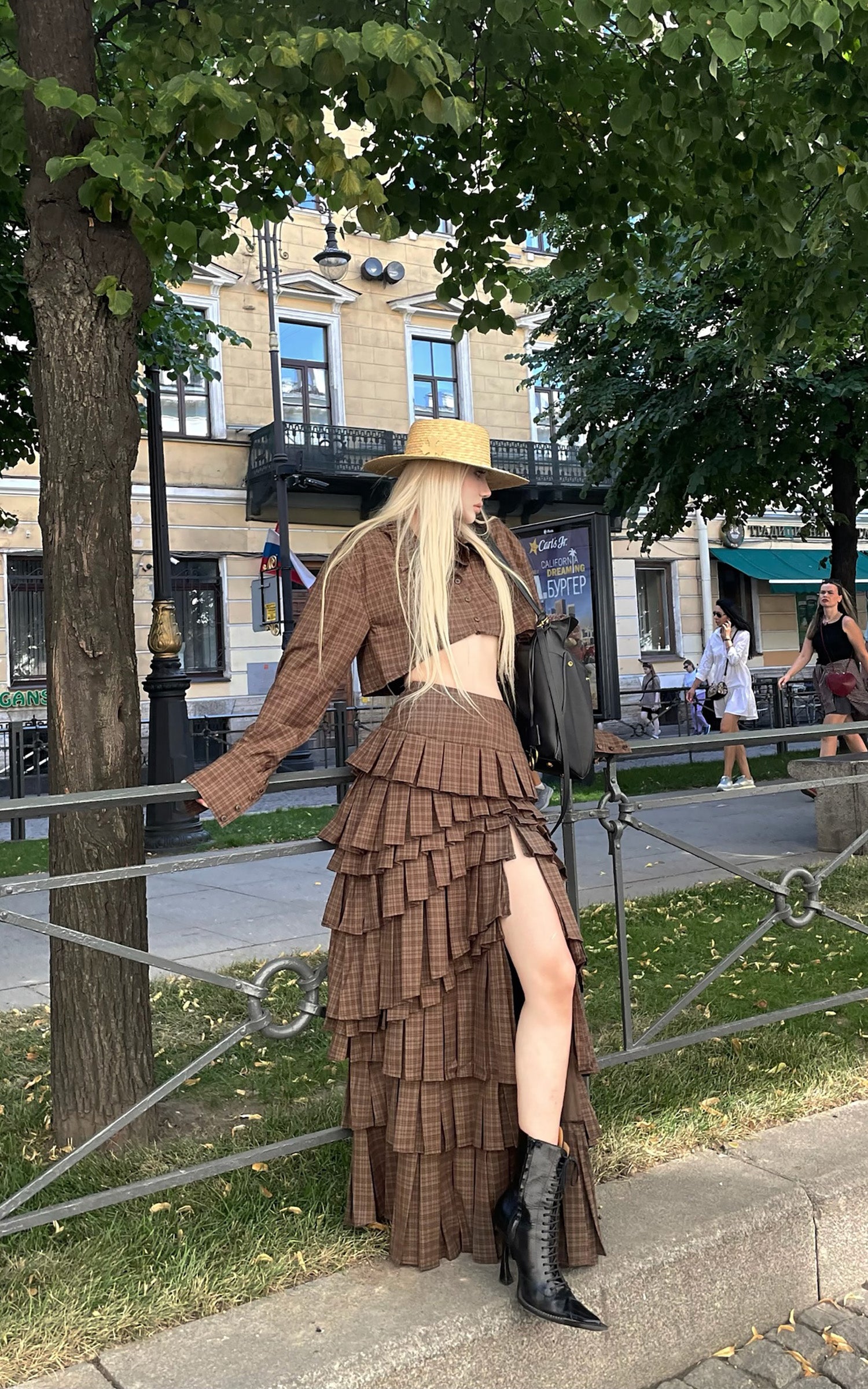 Rase le sol 解体風チェックシャツ＆ティアードマキシスカートセット