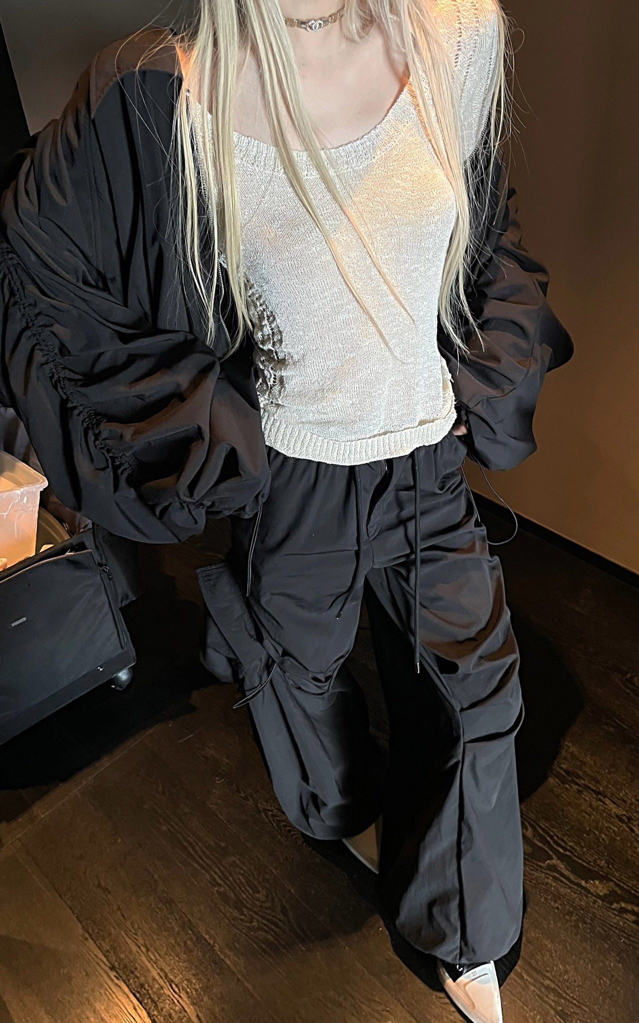 Rase le sol Oversized Ruched Jacket & Wide-Leg Pants Set - PINKPARKS