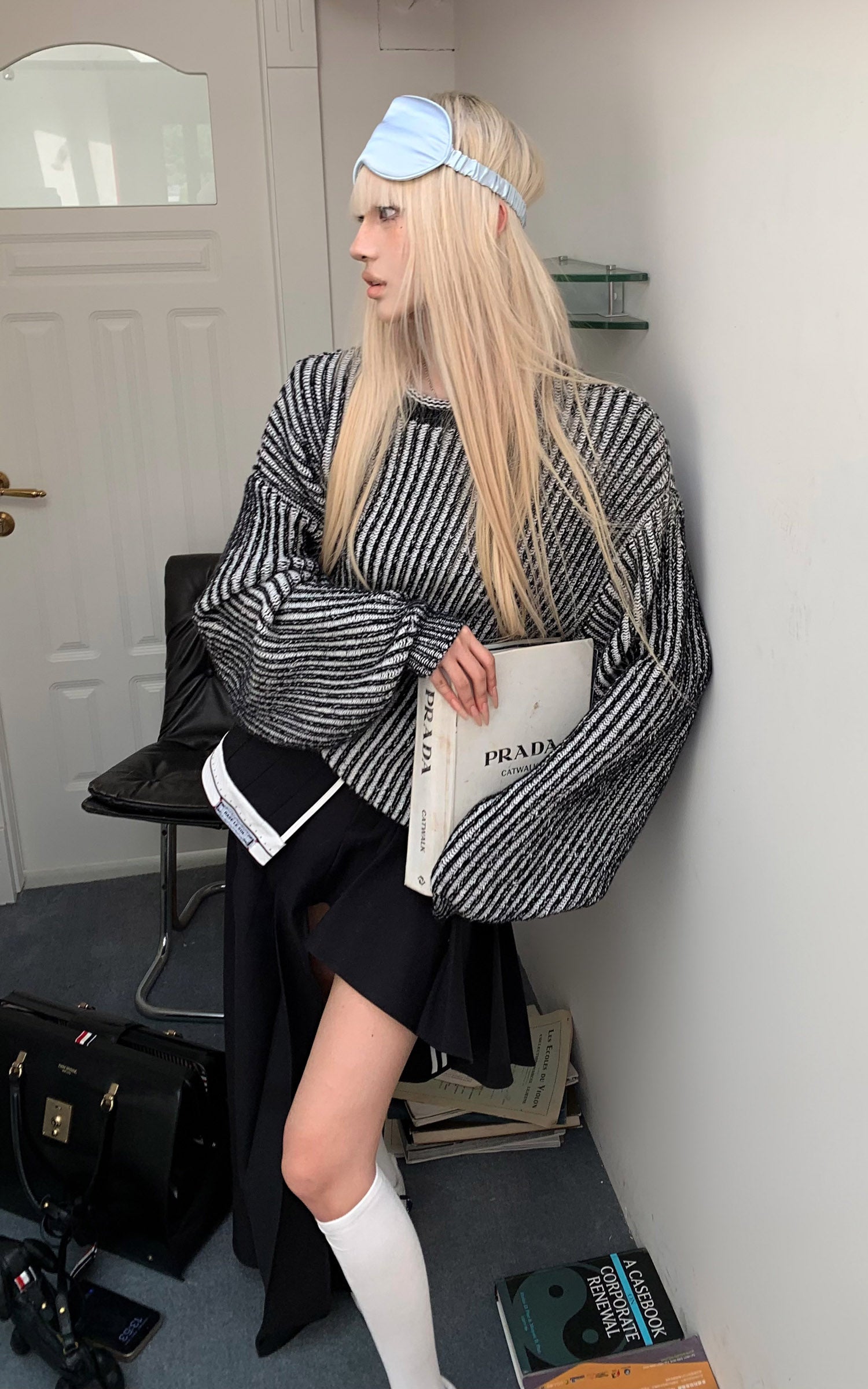 Rase le sol Oversized Striped Knit Sweater - PINKPARKS