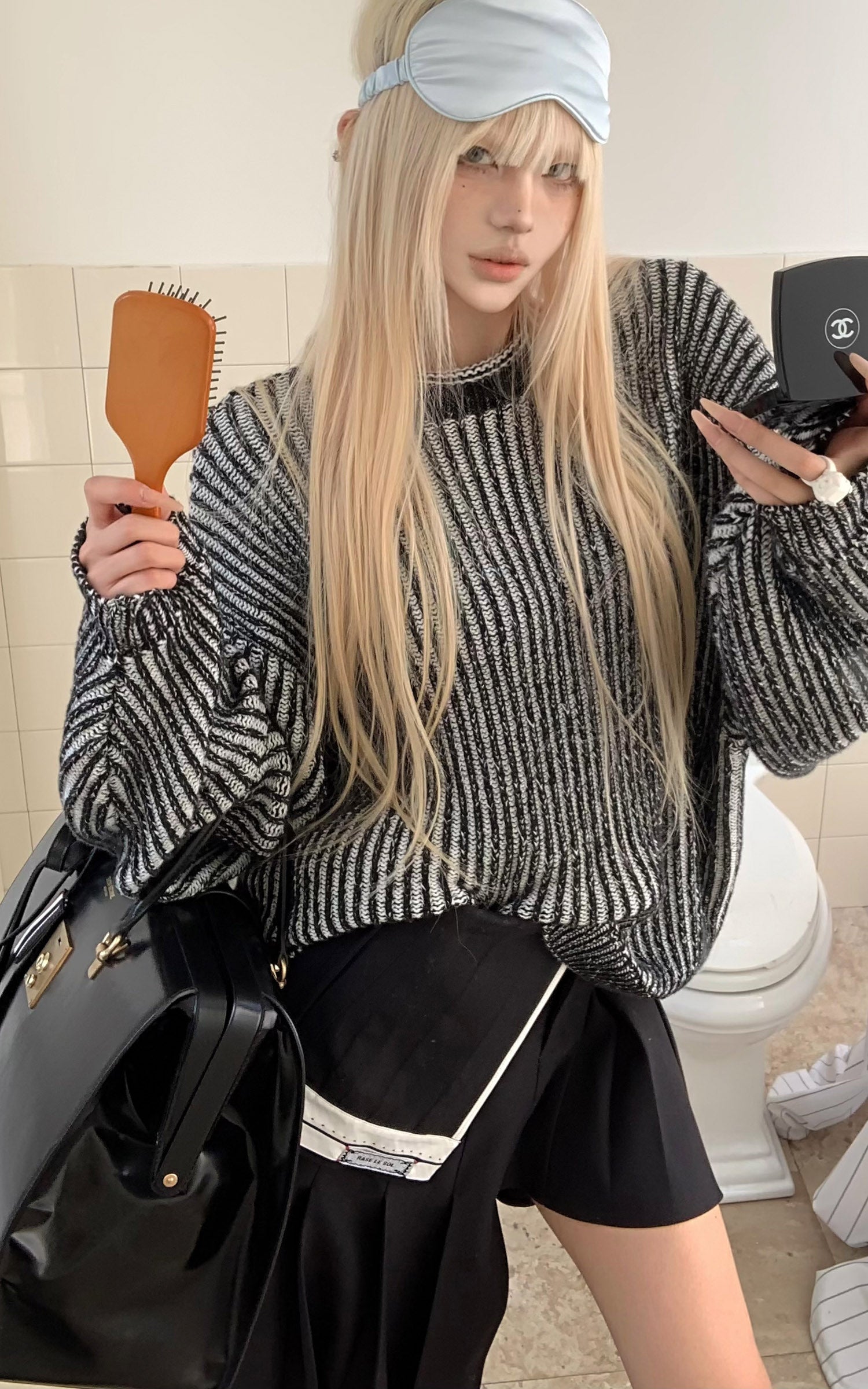 Rase le sol Oversized Striped Knit Sweater - PINKPARKS