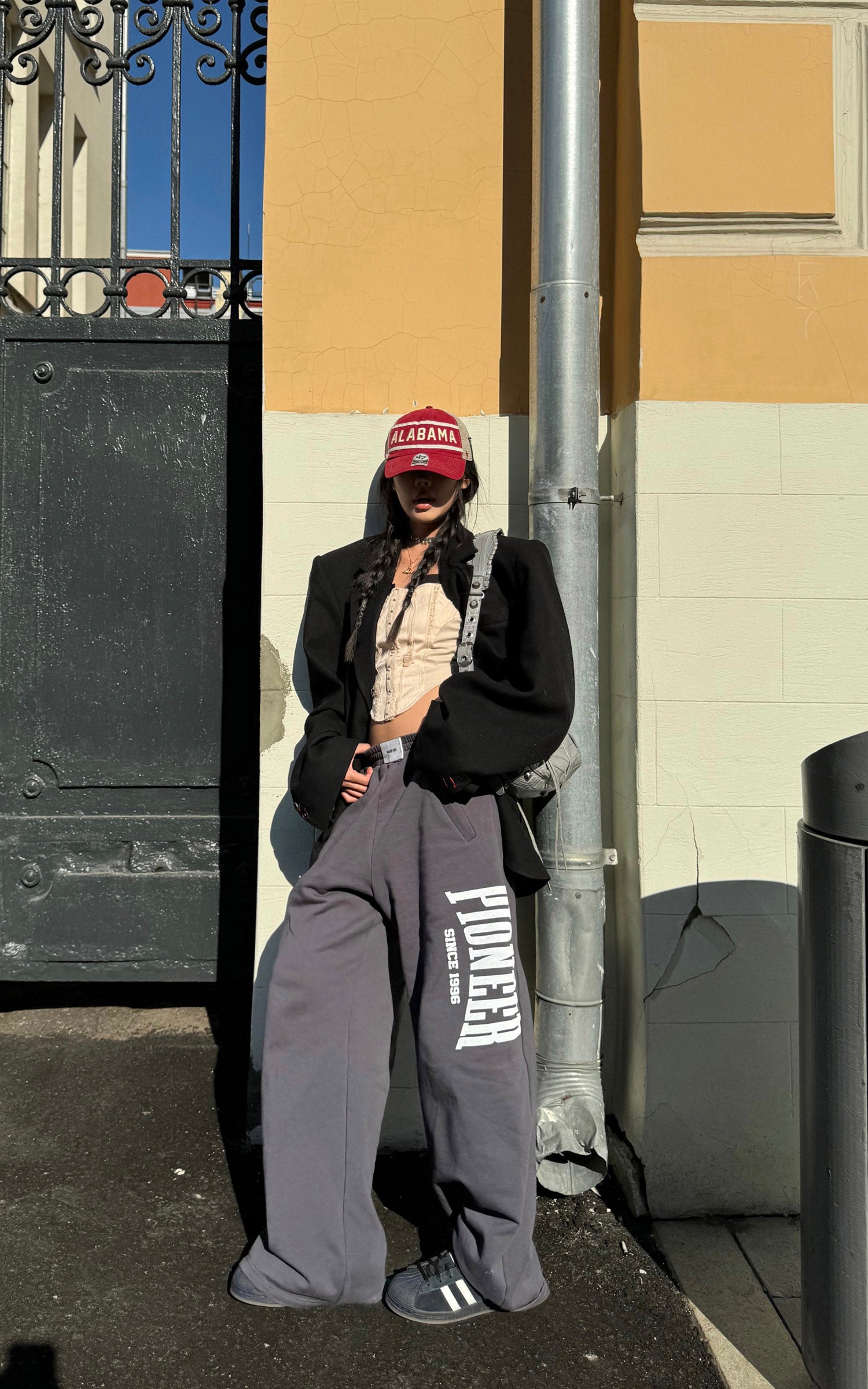 WARDEN EDGE Retro Letter Print Baggy Sweatpants - PINKPARKS