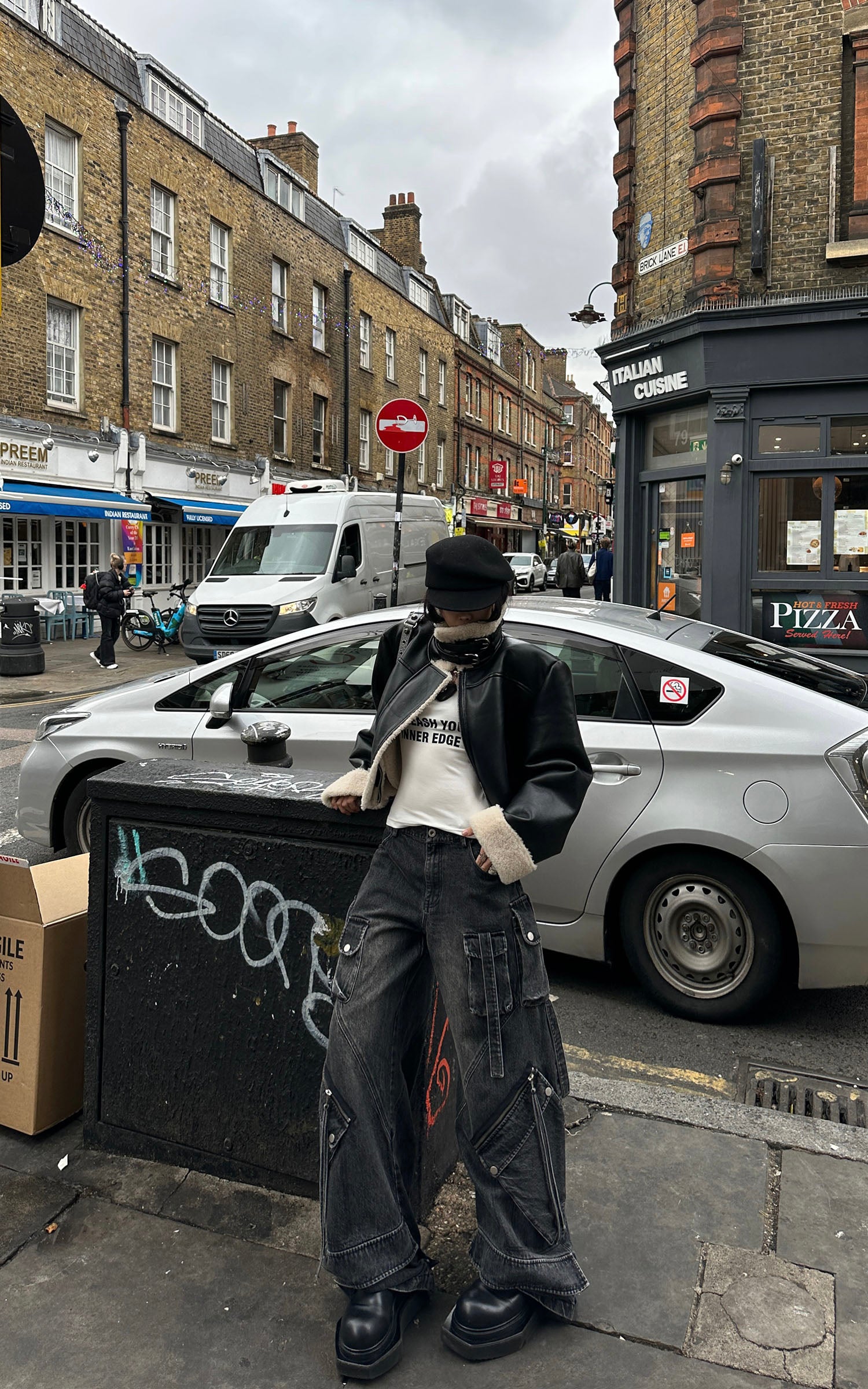 WARDEN EDGE フェイクシアリングレザージャケット