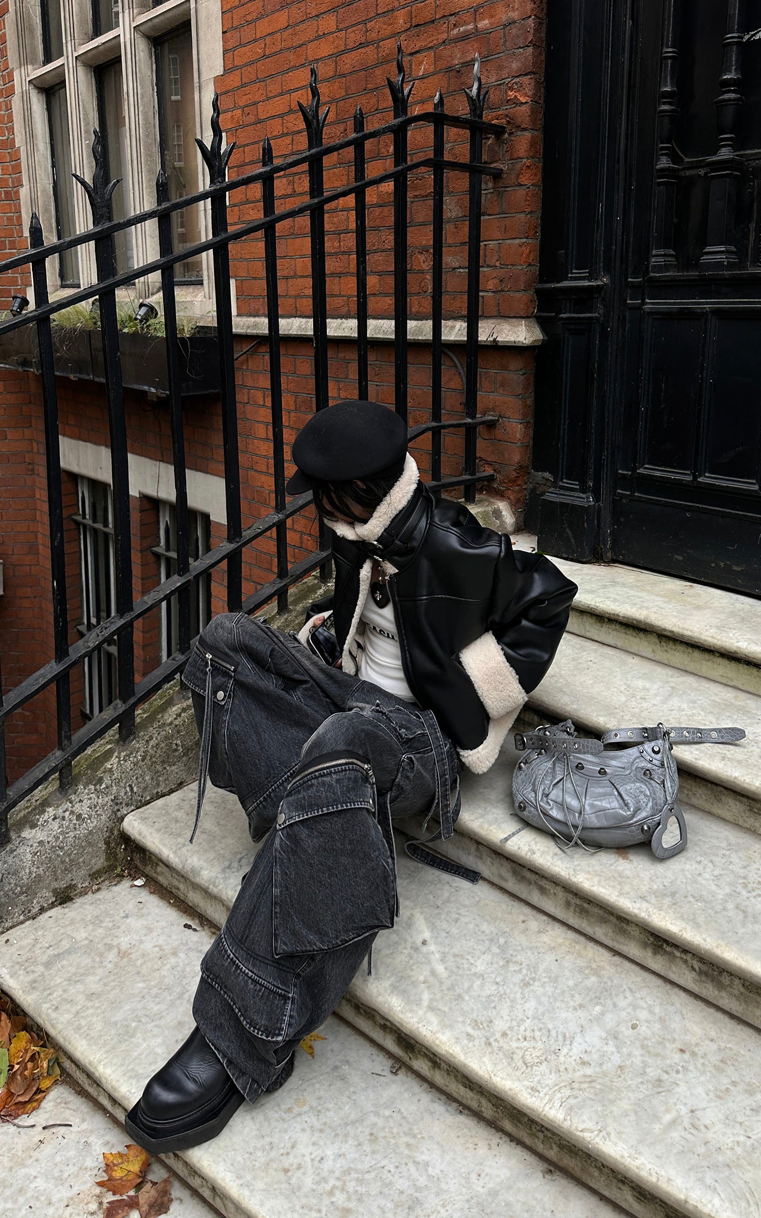 WARDEN EDGE フェイクシアリングレザージャケット