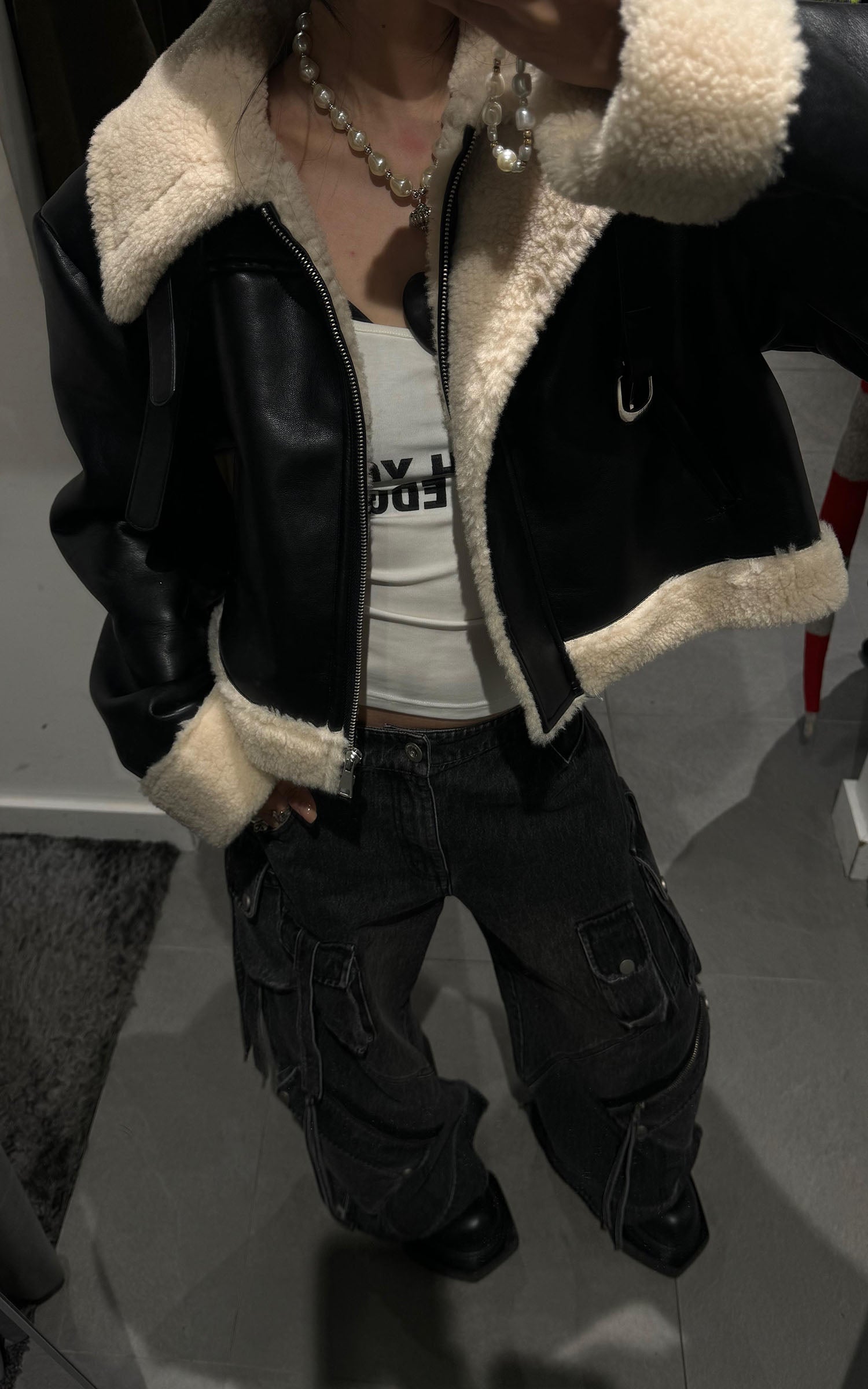 WARDEN EDGE フェイクシアリングレザージャケット