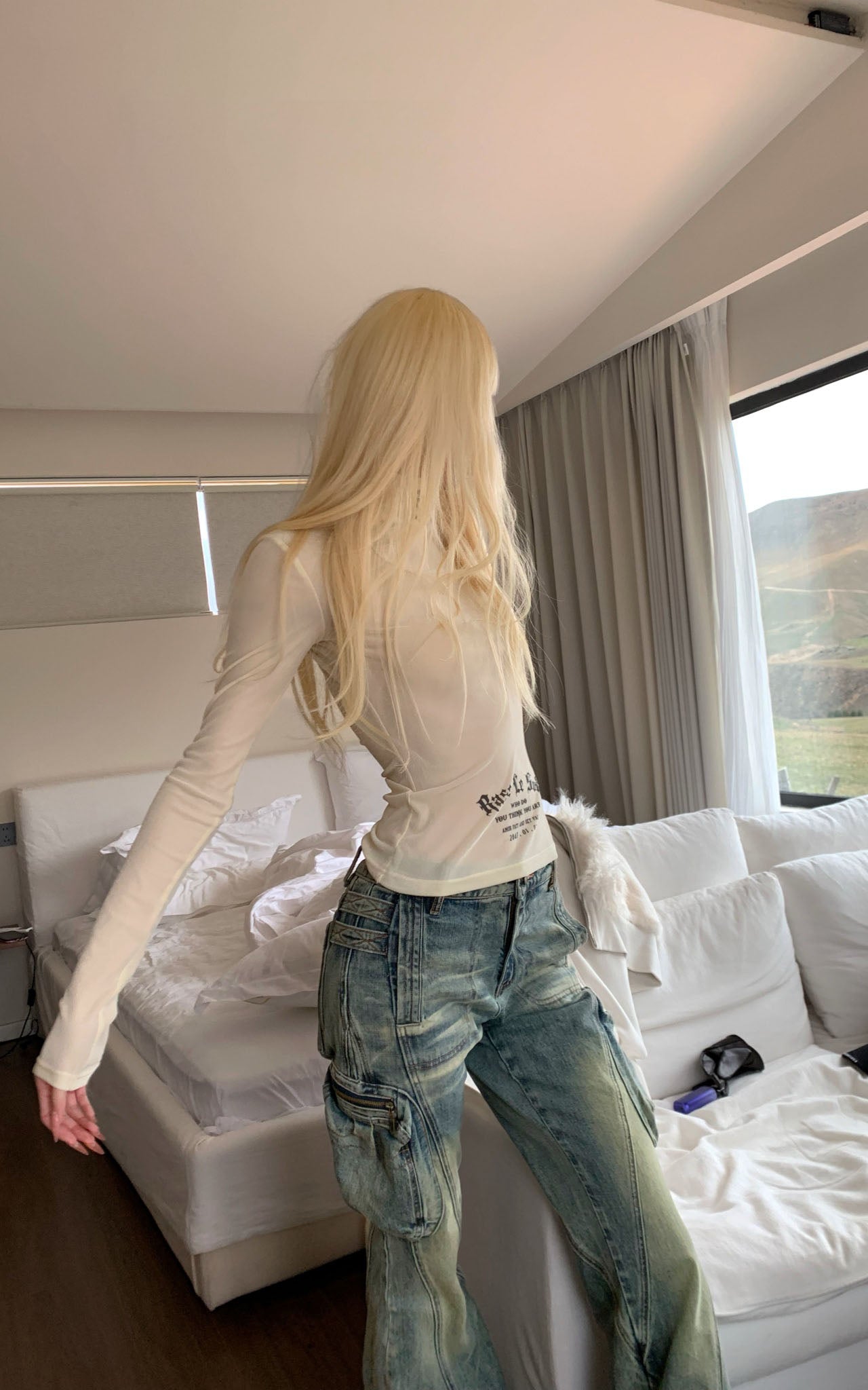 Rase le sol High-Neck Printed Long-Sleeve Top - PINKPARKS