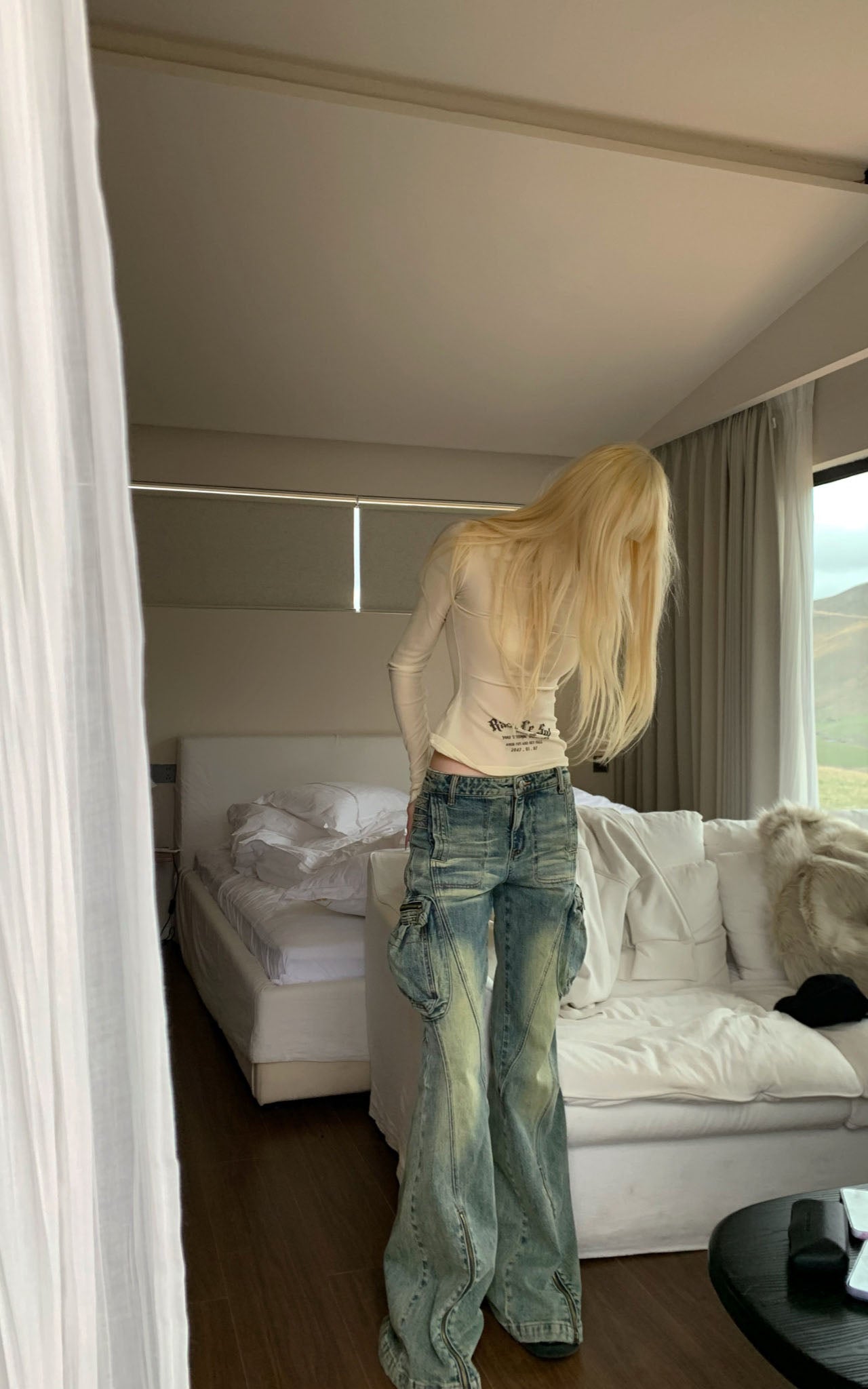 Rase le sol High-Neck Printed Long-Sleeve Top - PINKPARKS