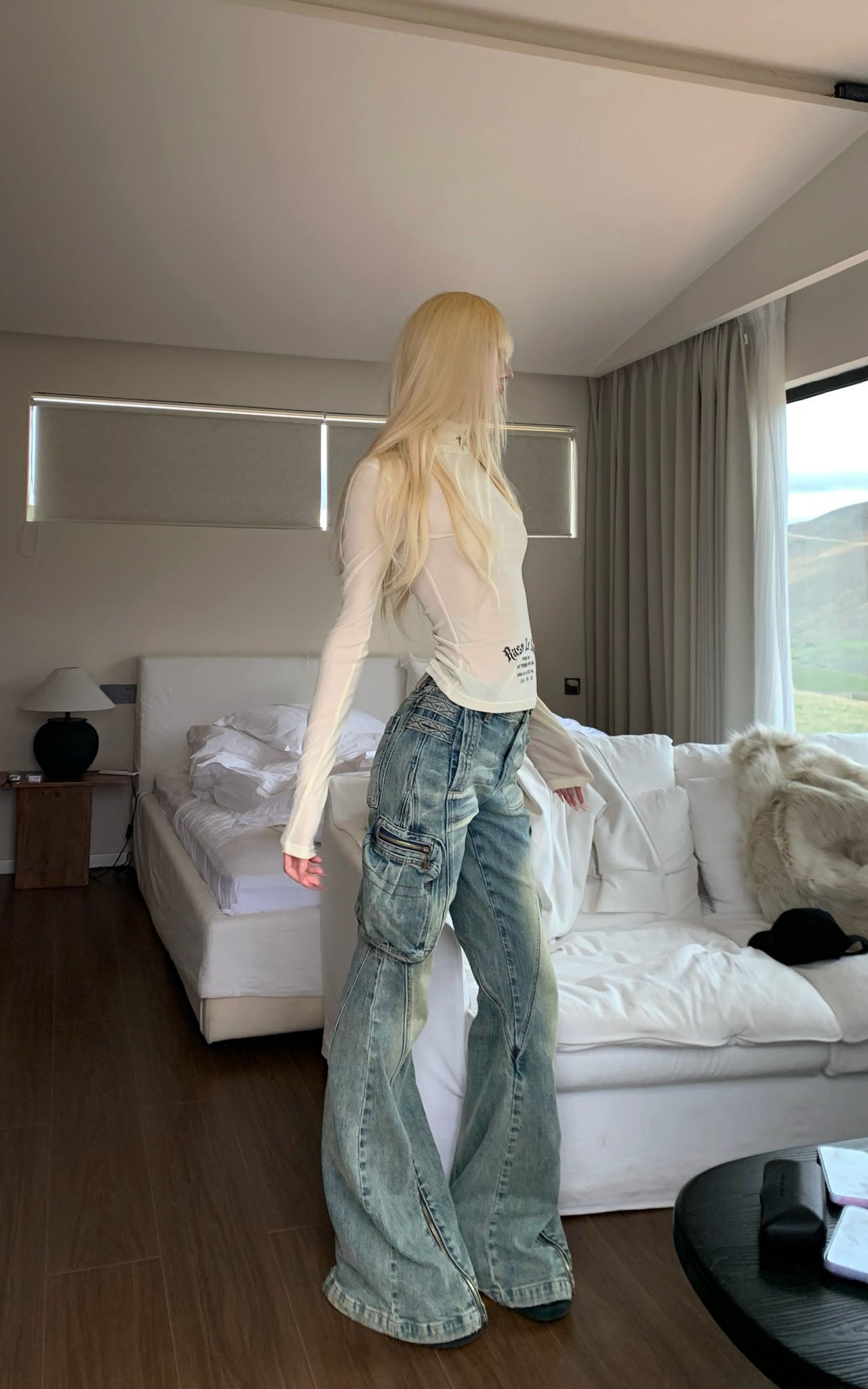 Rase le sol High-Neck Printed Long-Sleeve Top - PINKPARKS