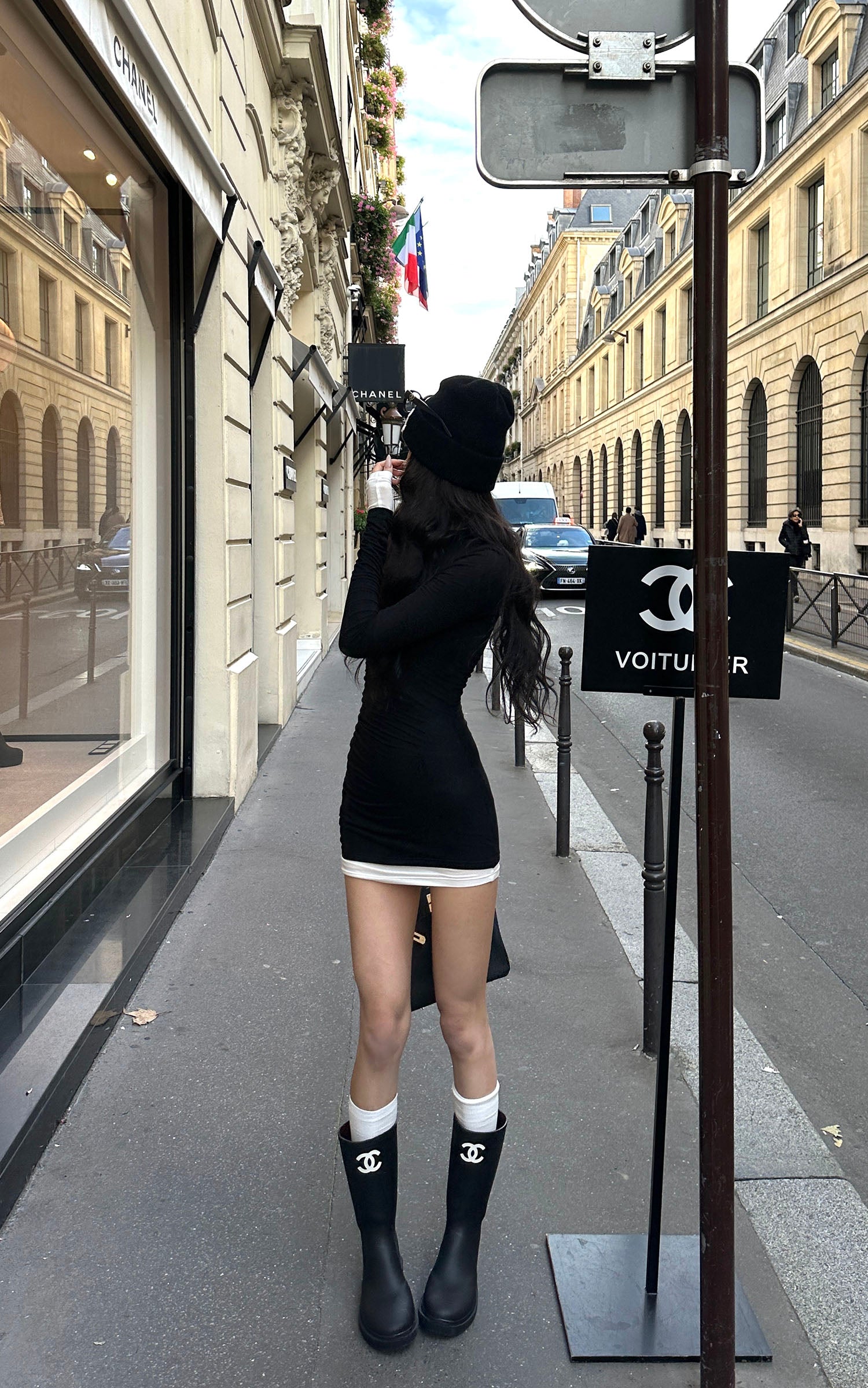 0122stepll コントラストヘムニットミニスカート