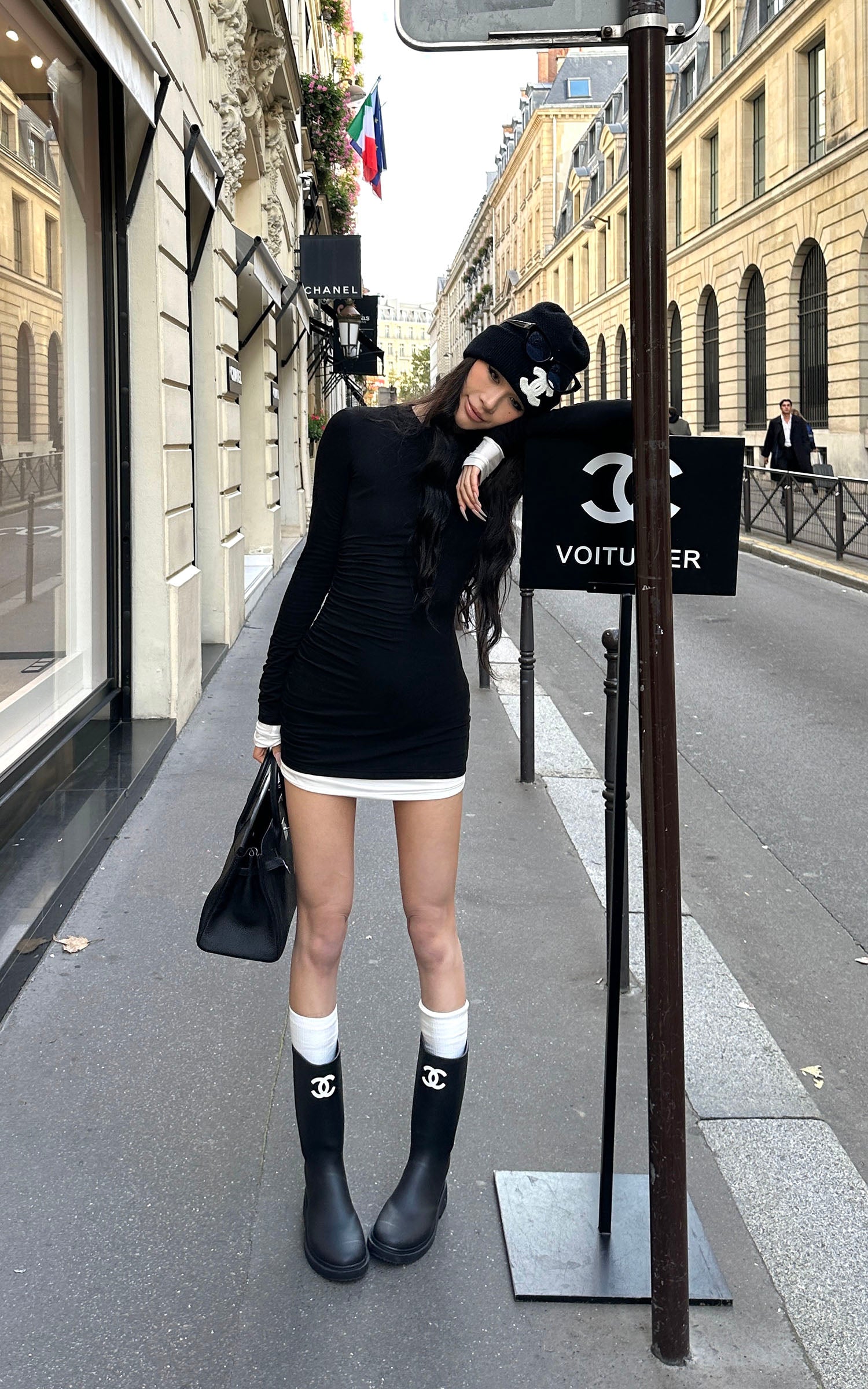 0122stepll コントラストヘムニットミニスカート