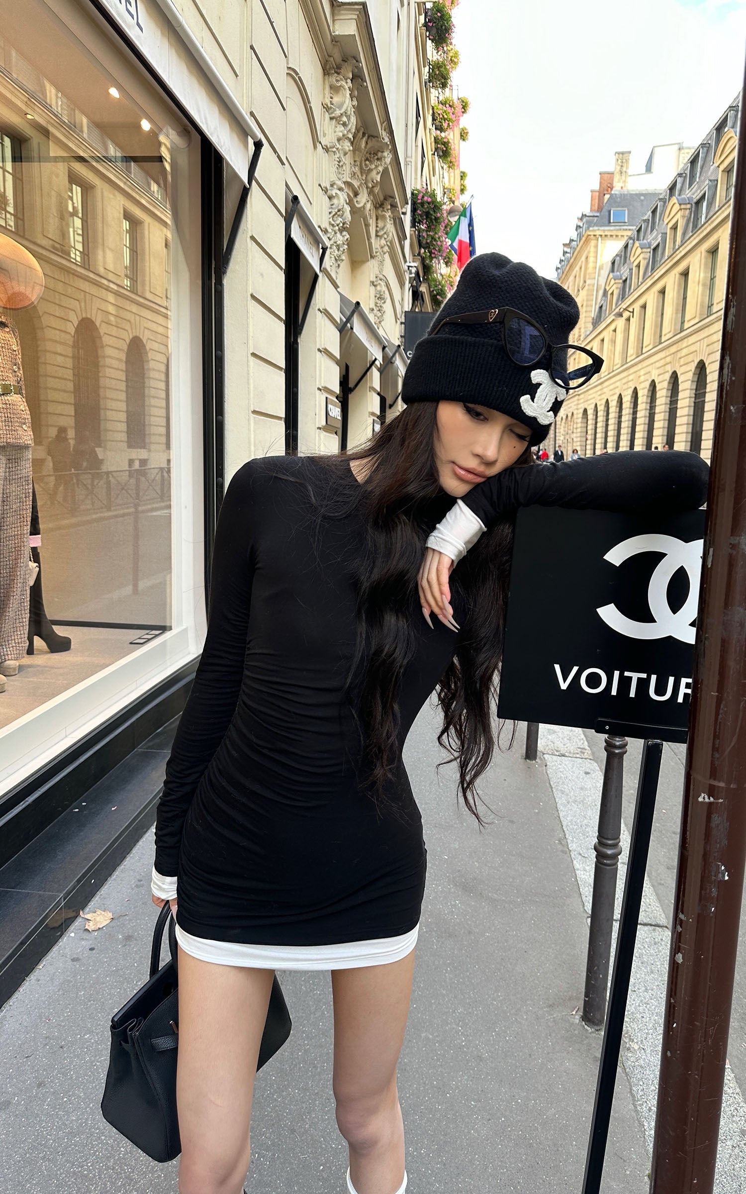 0122stepll コントラストヘムニットミニスカート