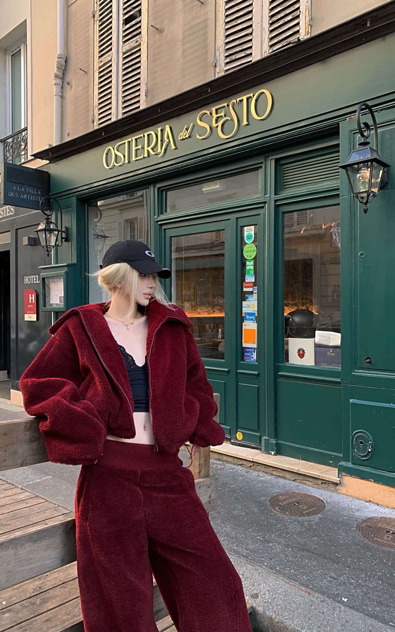 Rase le sol Oversized Red Fleece Lounge Set - PINKPARKS